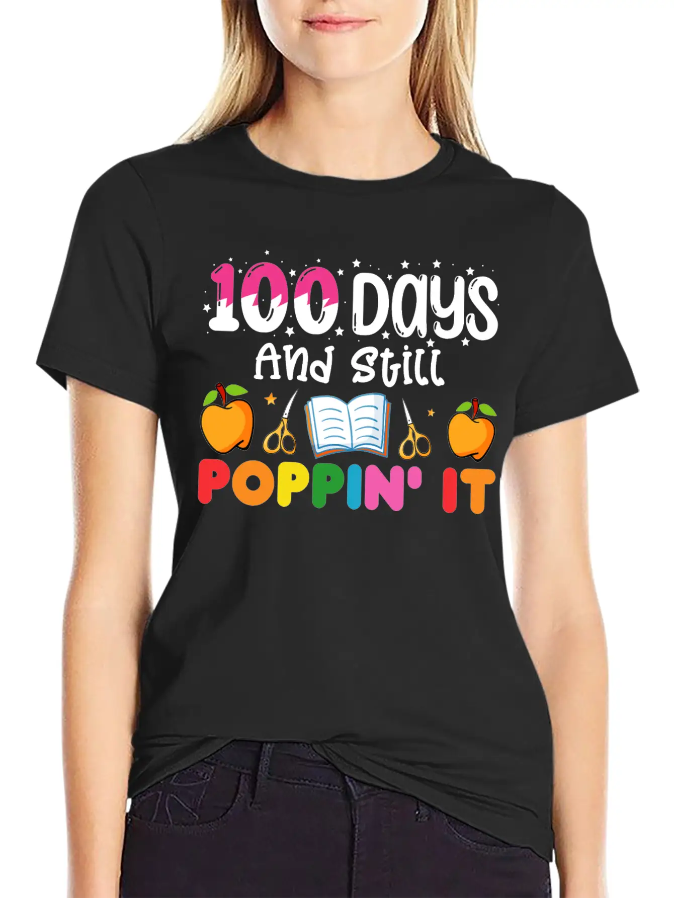 100 Days Of School And Still Poppin' It Classic Crew Neck Graphic Tee – Everyday Minimal Look