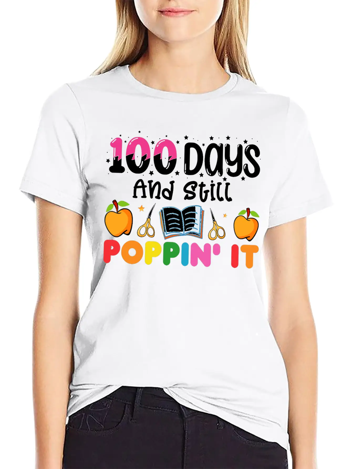 100 Days Of School And Still Poppin' It Classic Crew Neck Graphic Tee – Everyday Minimal Look