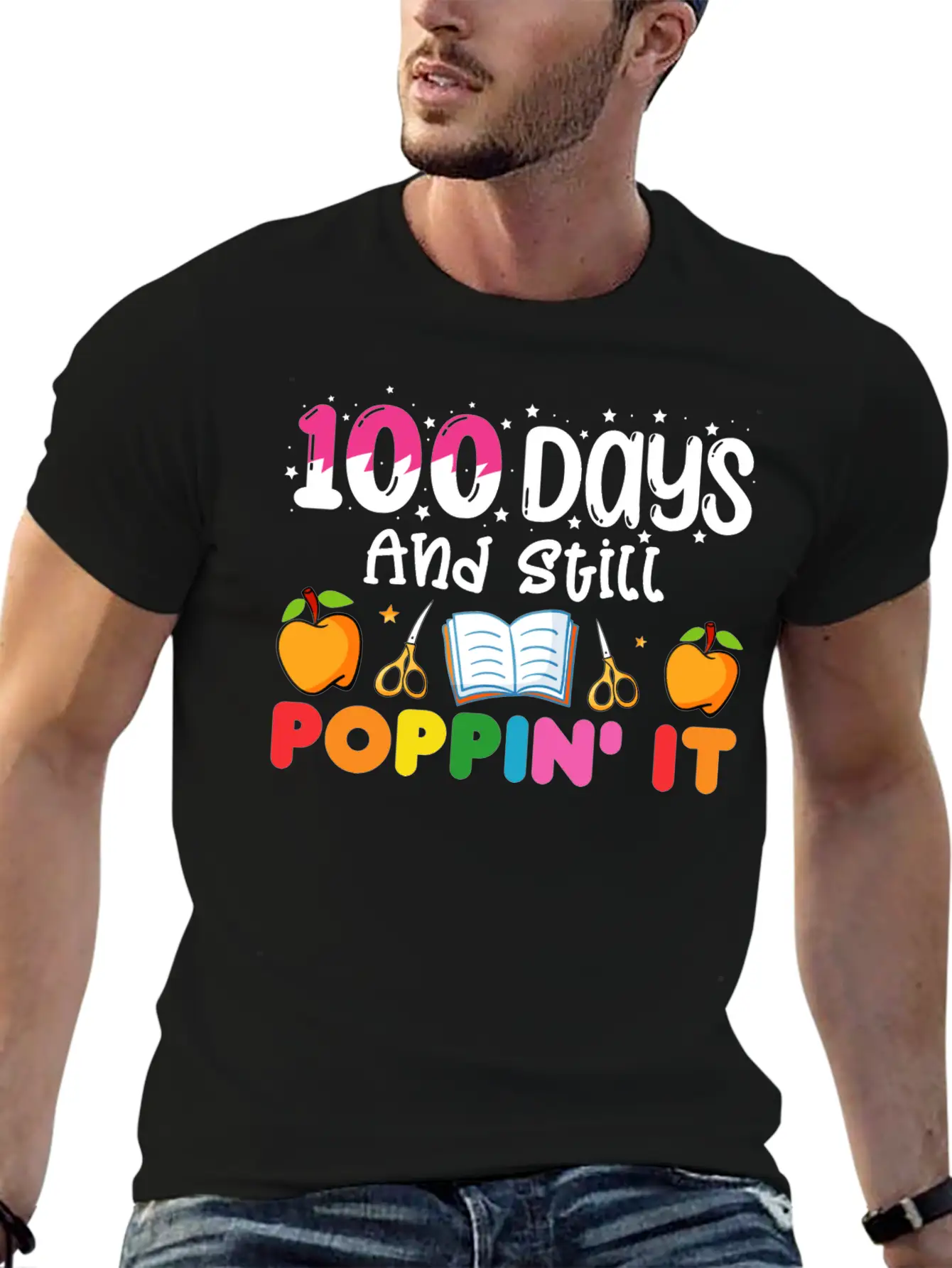 100 Days Of School And Still Poppin' It Classic Crew Neck Graphic Tee – Everyday Minimal Look