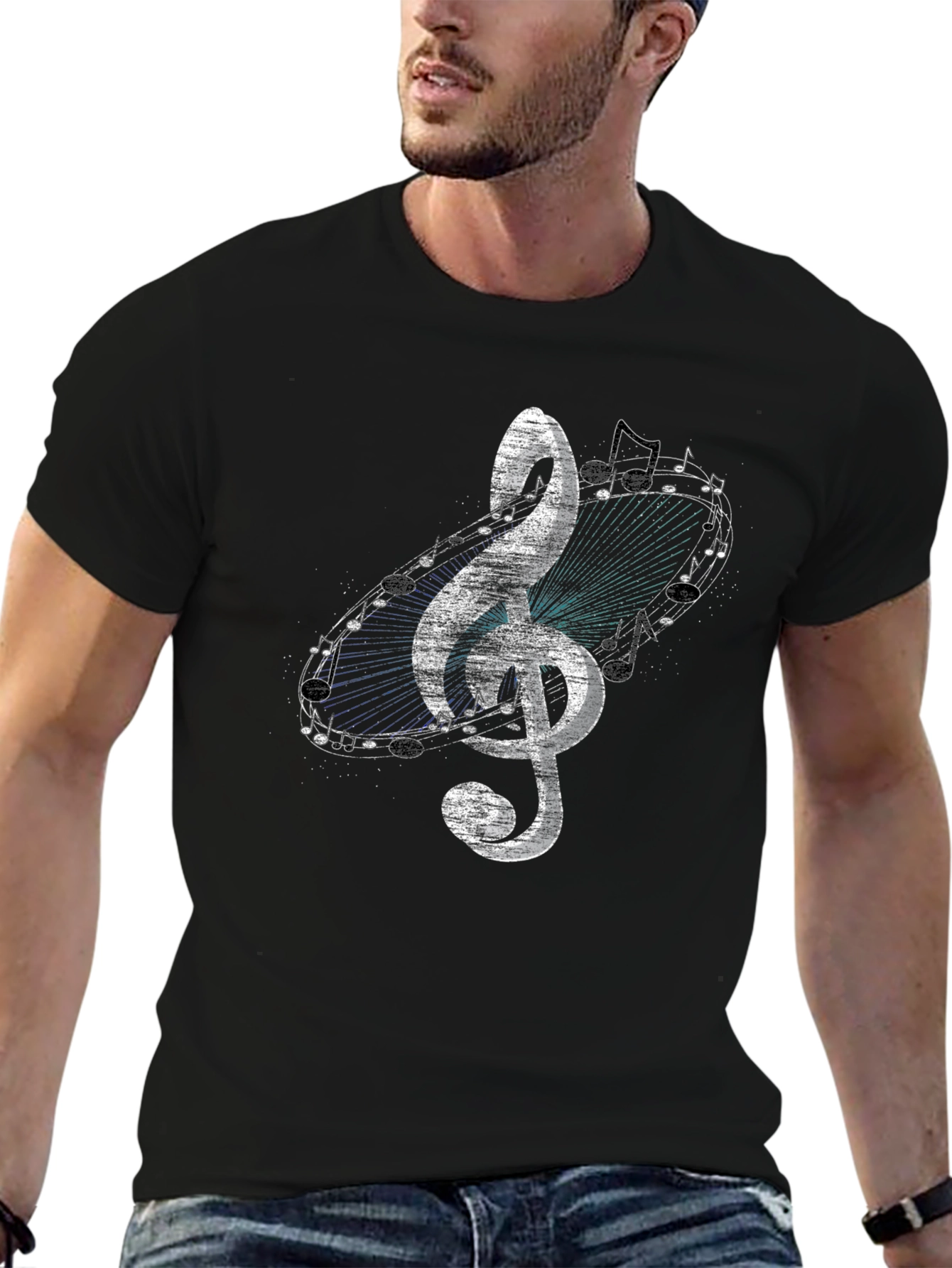 Music Note Treble Clef Graphic Black T-Shirt