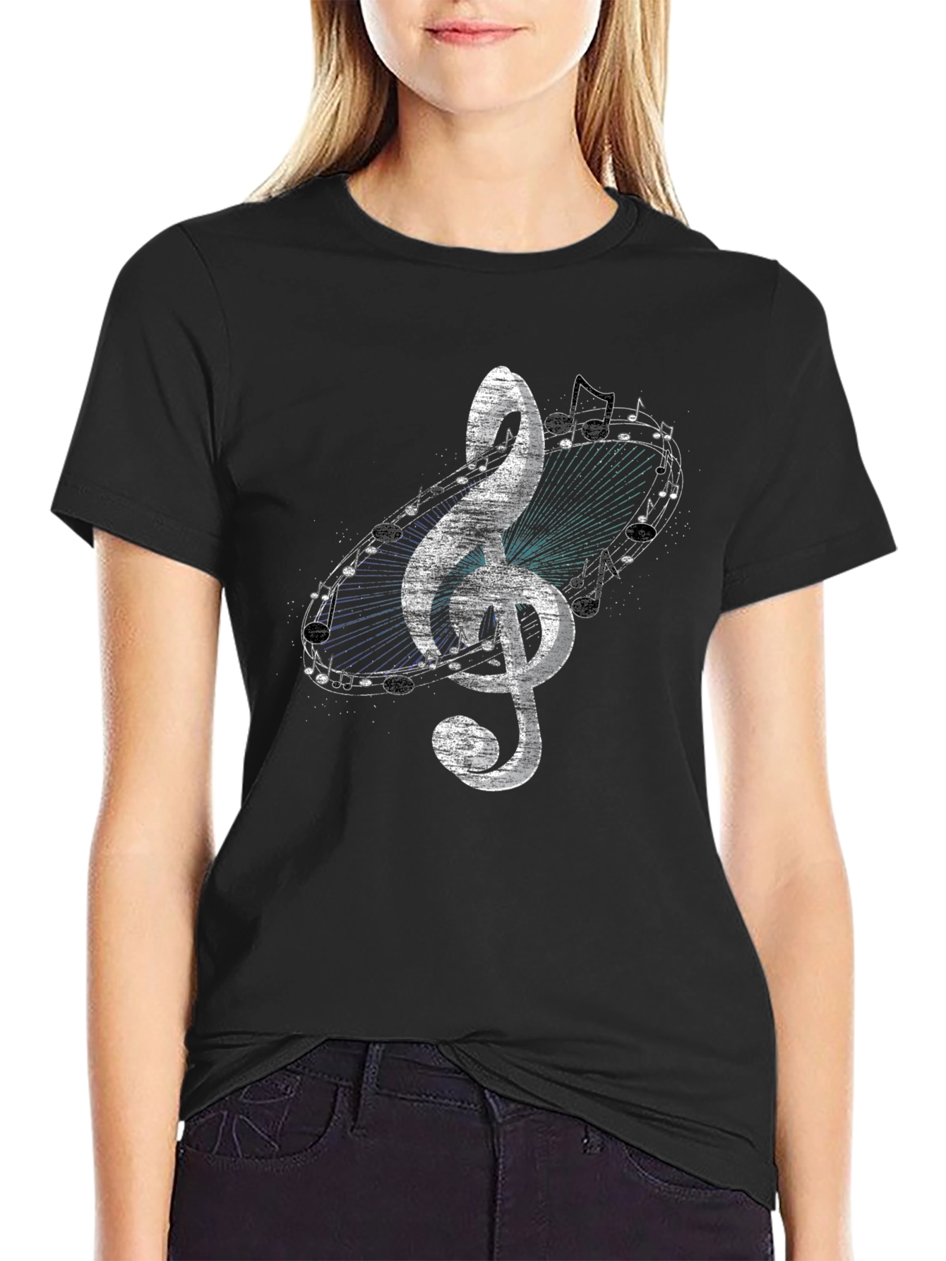 Music Note Treble Clef Graphic Black T-Shirt