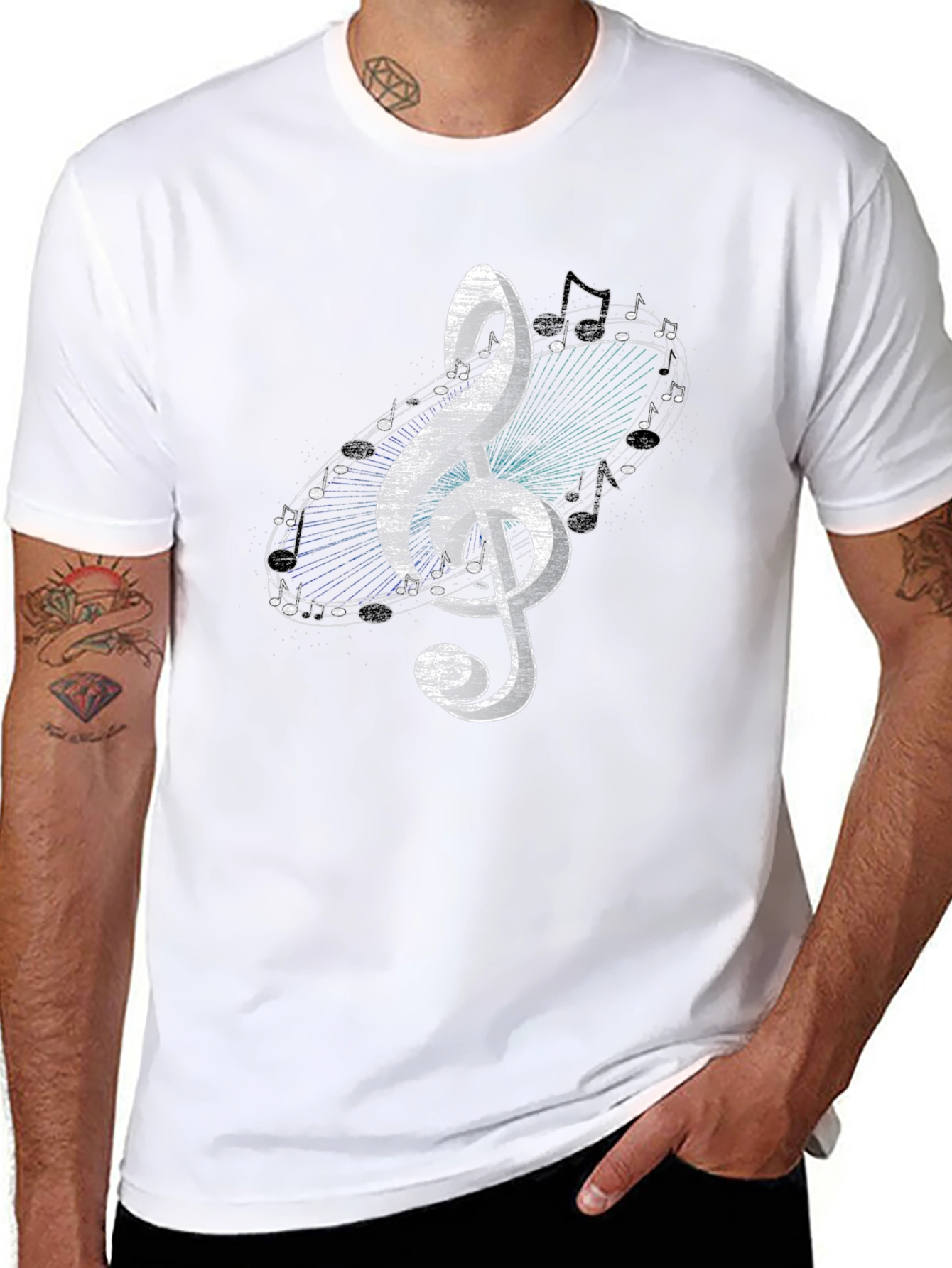 Music Note Treble Clef Graphic Black T-Shirt