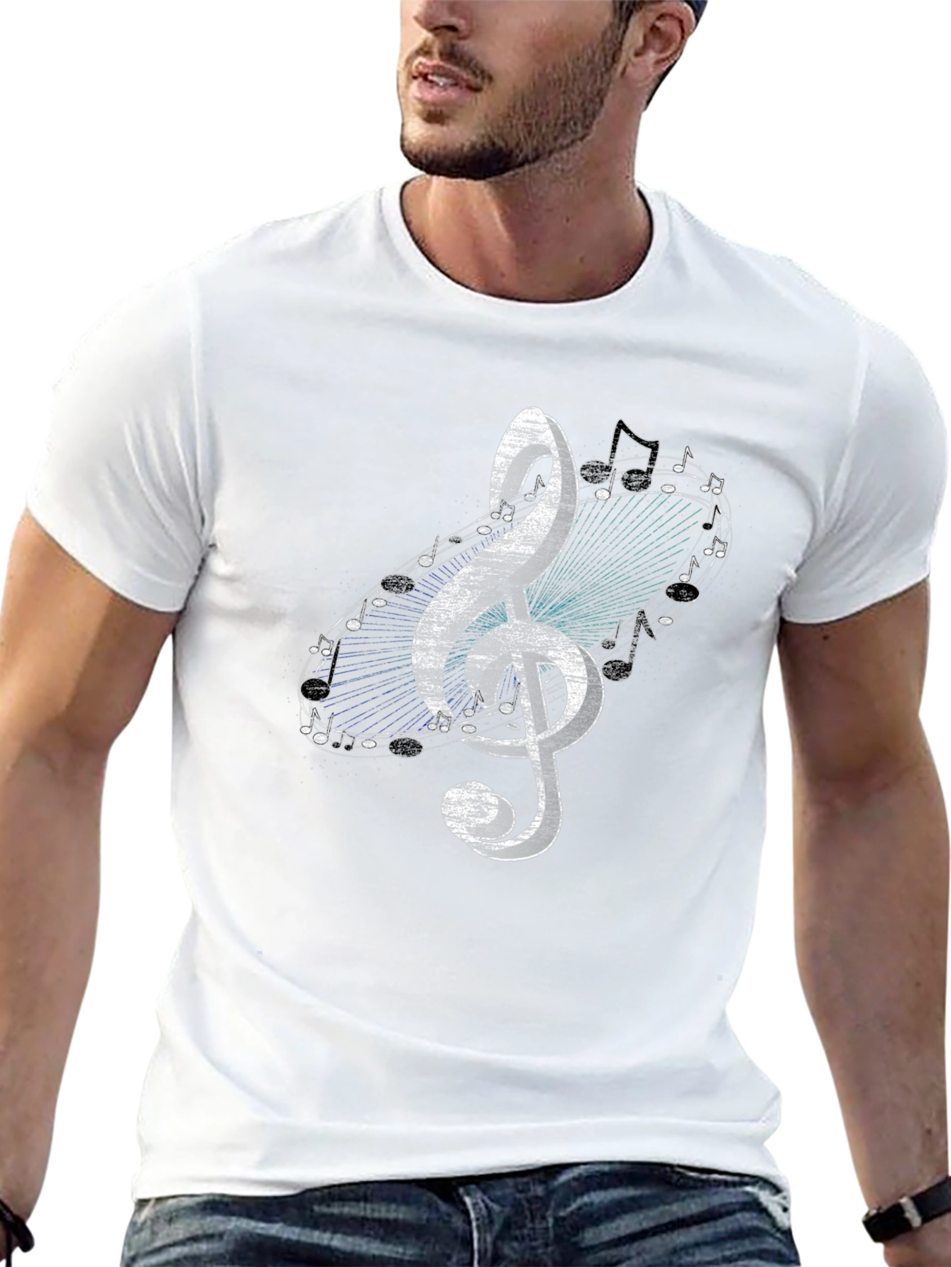 Music Note Treble Clef Graphic Black T-Shirt