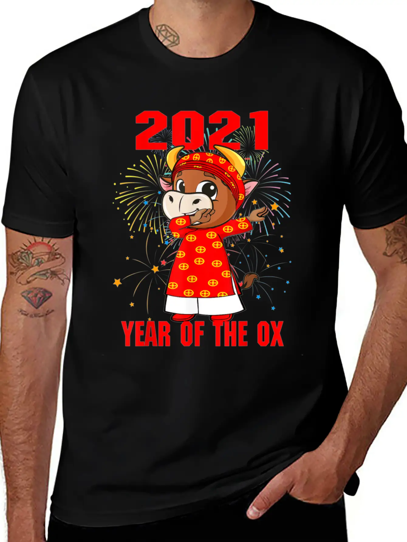 2021 Dabbing Ox Happy Vietnamese Lunar New Year Classic Crew Neck Graphic Tee – Everyday Minimal Look