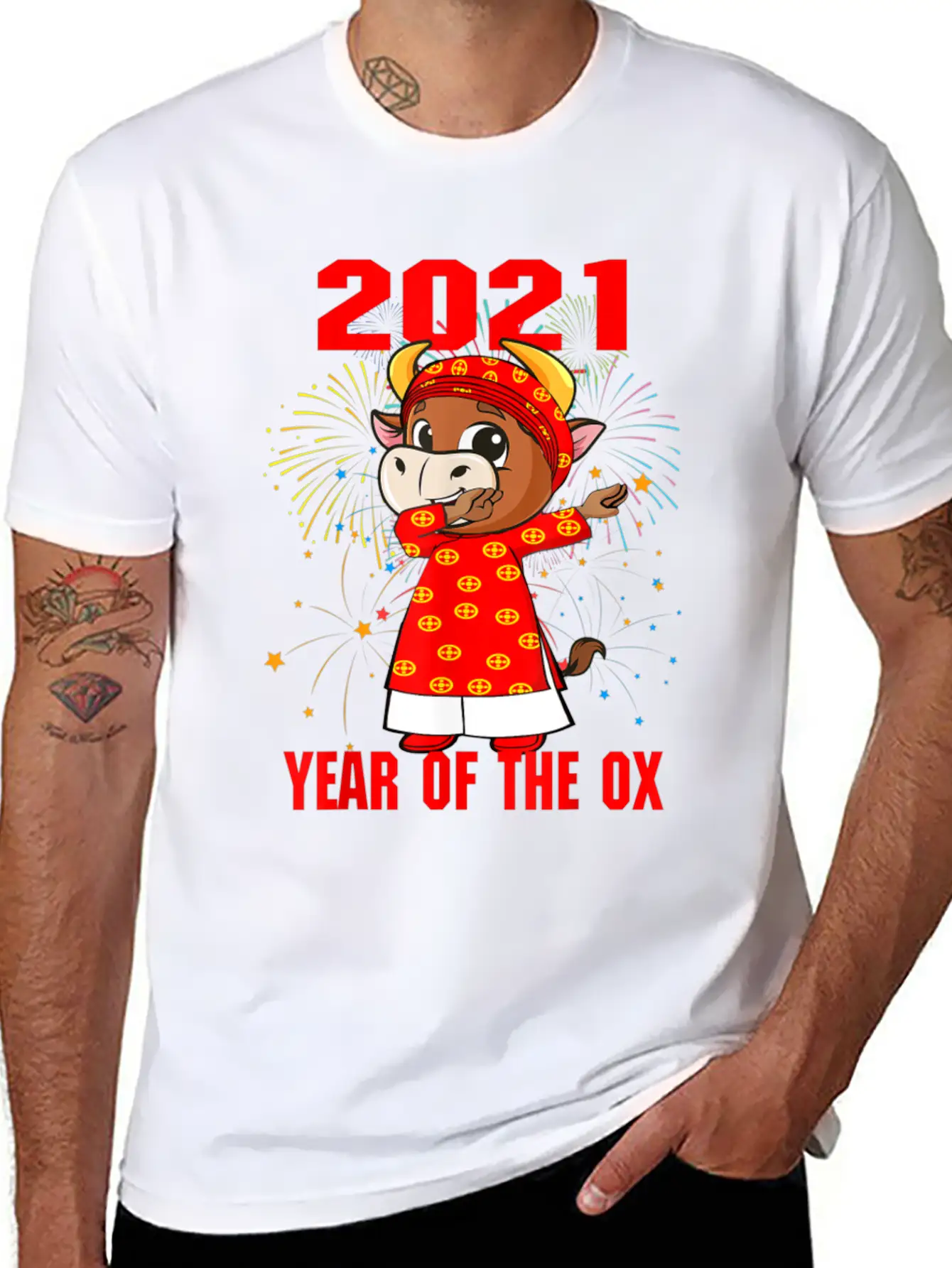 2021 Dabbing Ox Happy Vietnamese Lunar New Year Classic Crew Neck Graphic Tee – Everyday Minimal Look