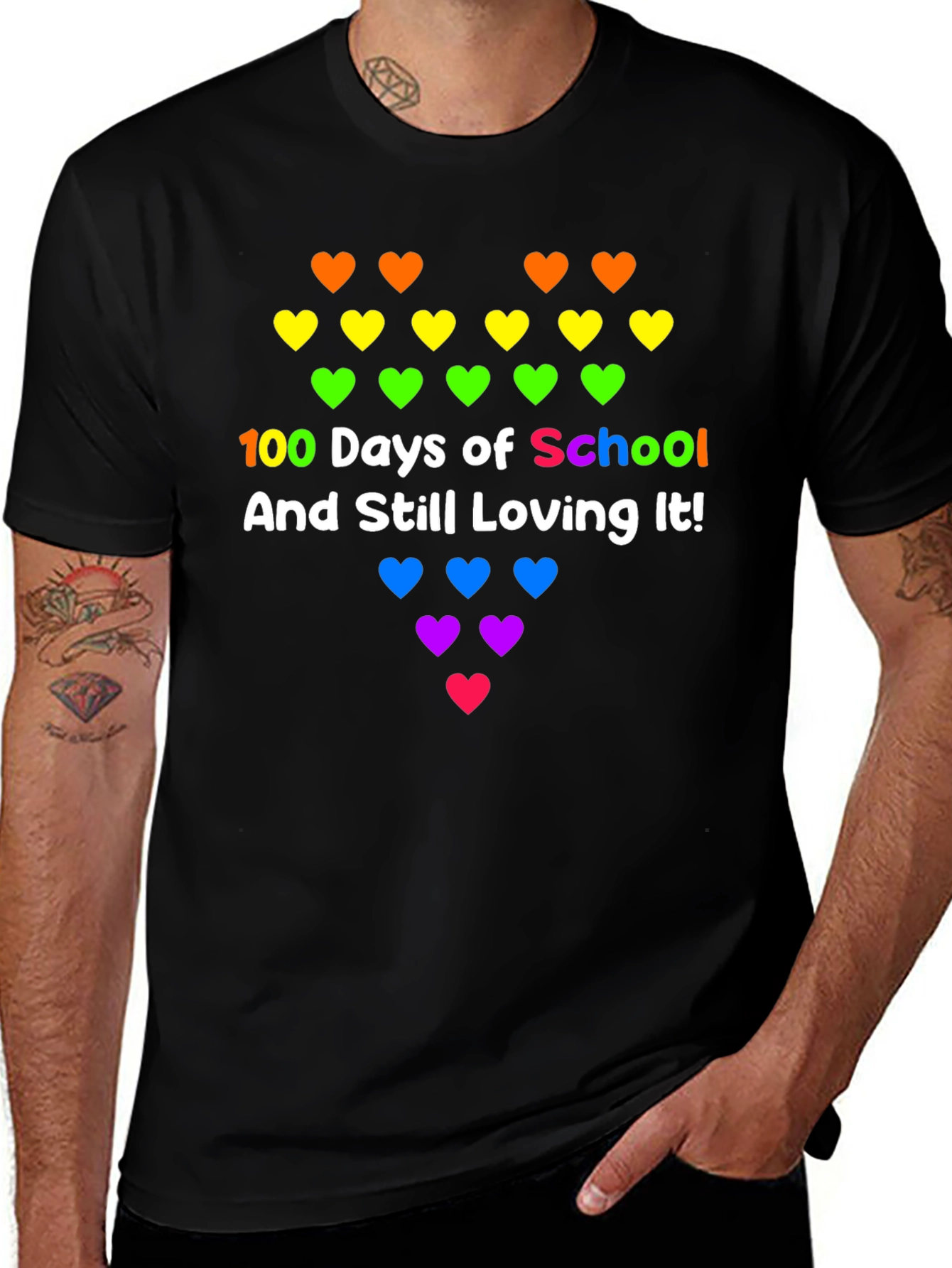 100 Days of School Rainbow Hearts Tee