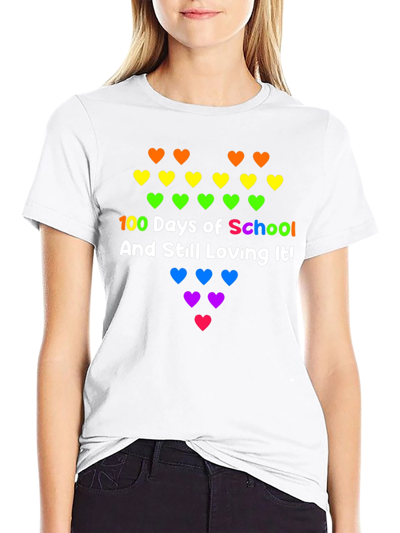 100 Days of School Rainbow Hearts Tee