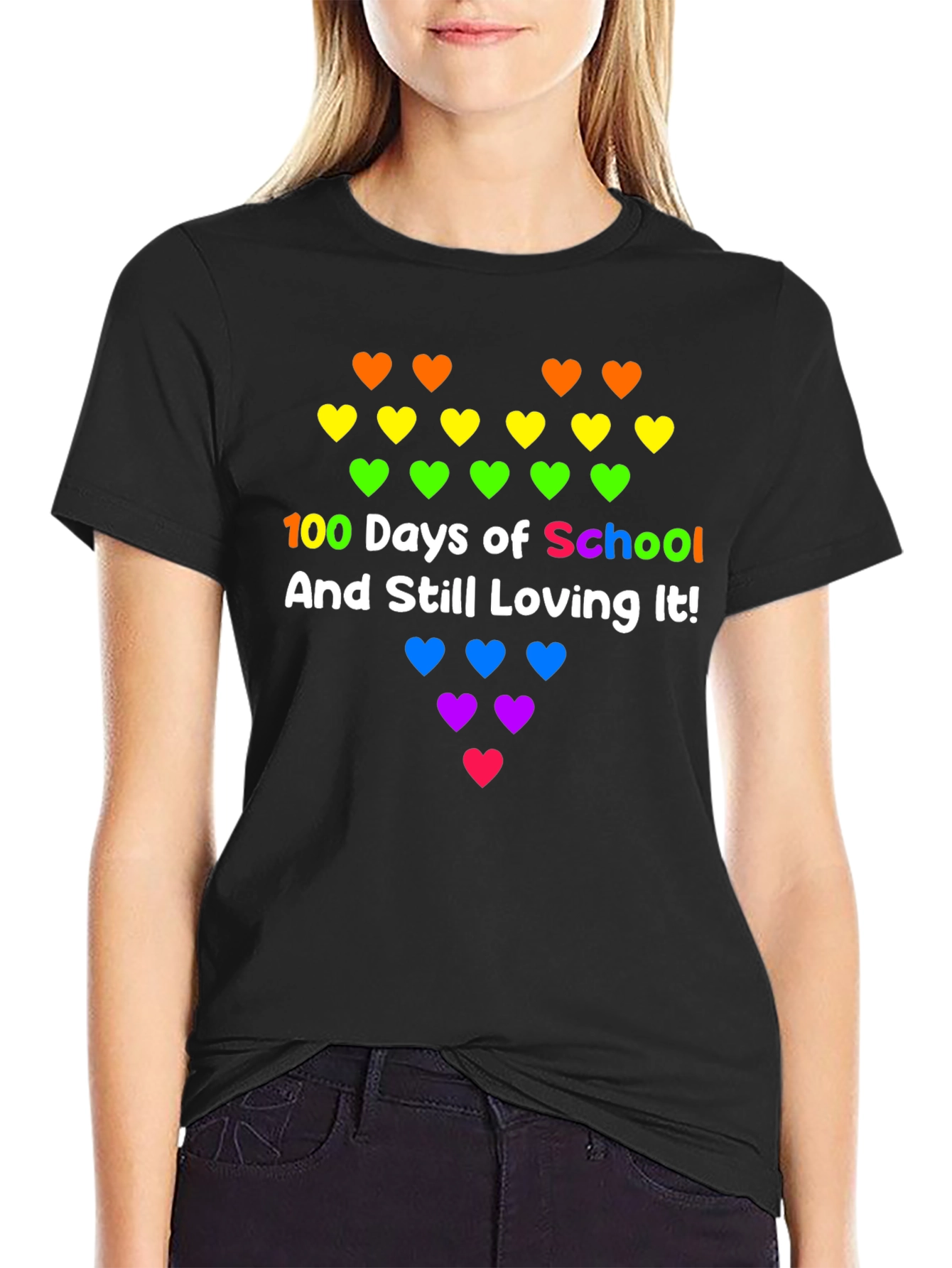 100 Days of School Rainbow Hearts Tee