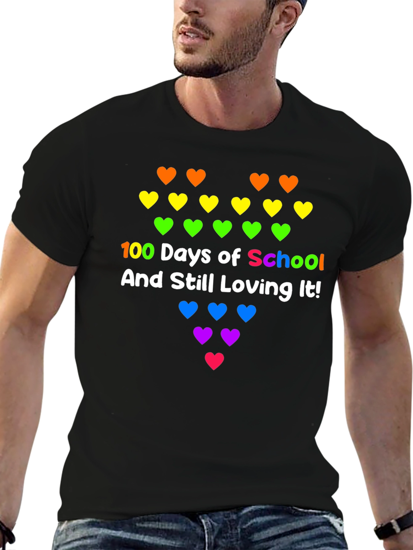 100 Days of School Rainbow Hearts Tee