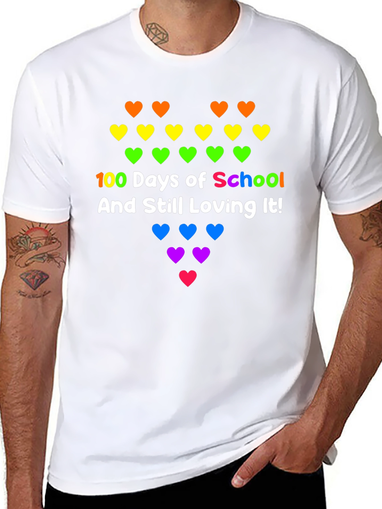 100 Days of School Rainbow Hearts Tee