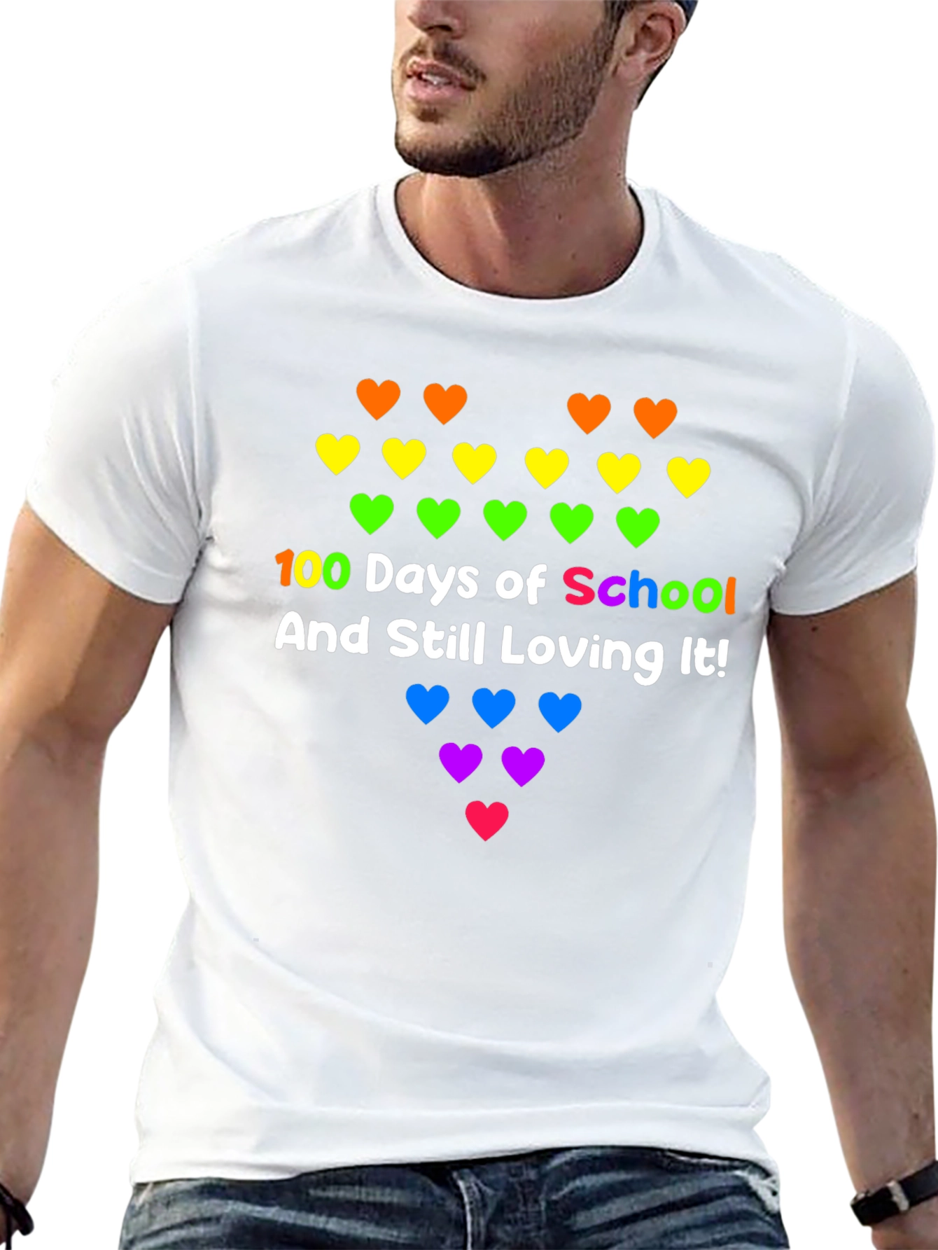 100 Days of School Rainbow Hearts Tee