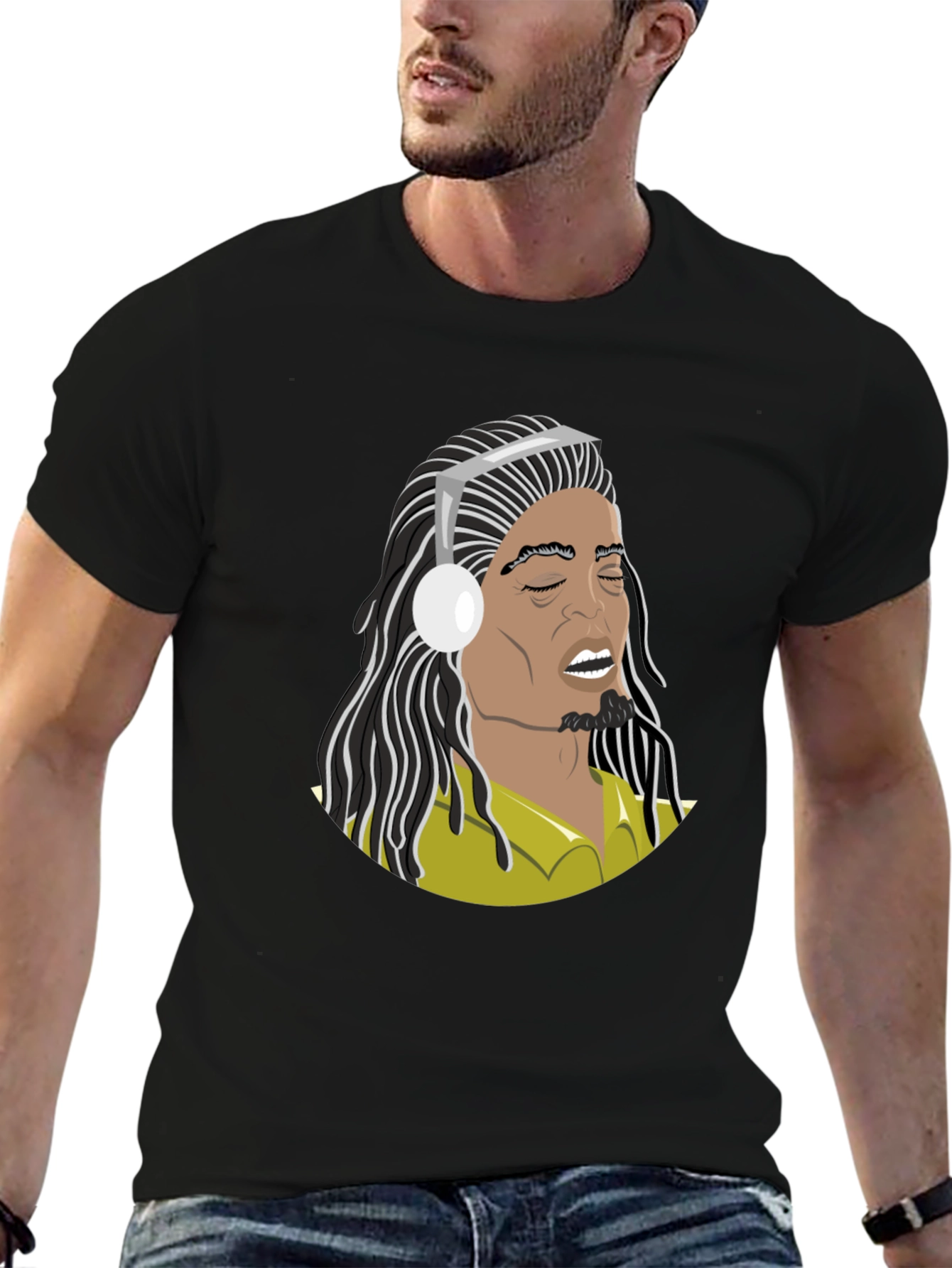 Music Lover T-Shirt: Cartoon Bob Marley Style Graphic Tee