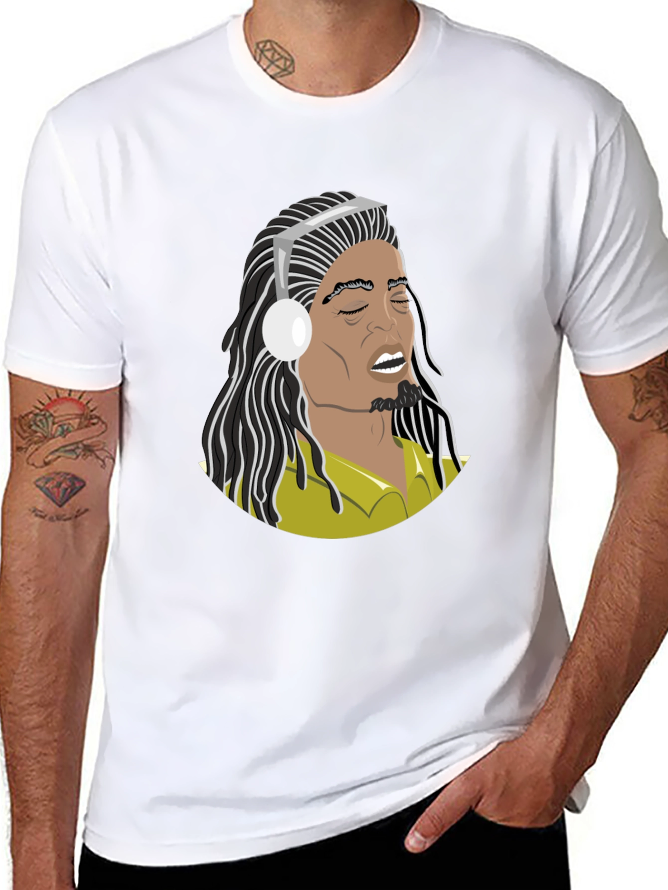 Music Lover T-Shirt: Cartoon Bob Marley Style Graphic Tee