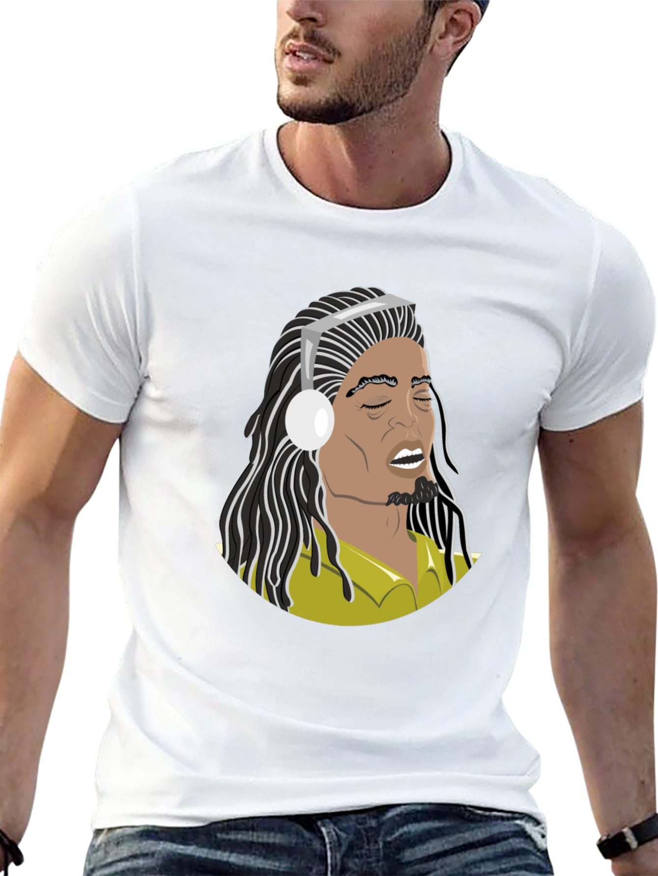 Music Lover T-Shirt: Cartoon Bob Marley Style Graphic Tee