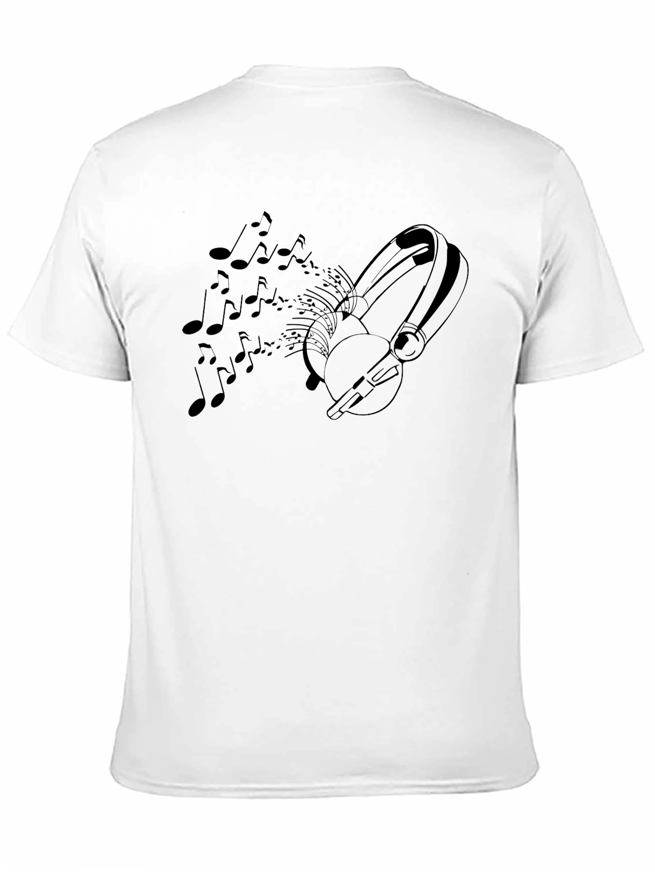 Music Lovers Black T-Shirt - Headphones & Notes Design