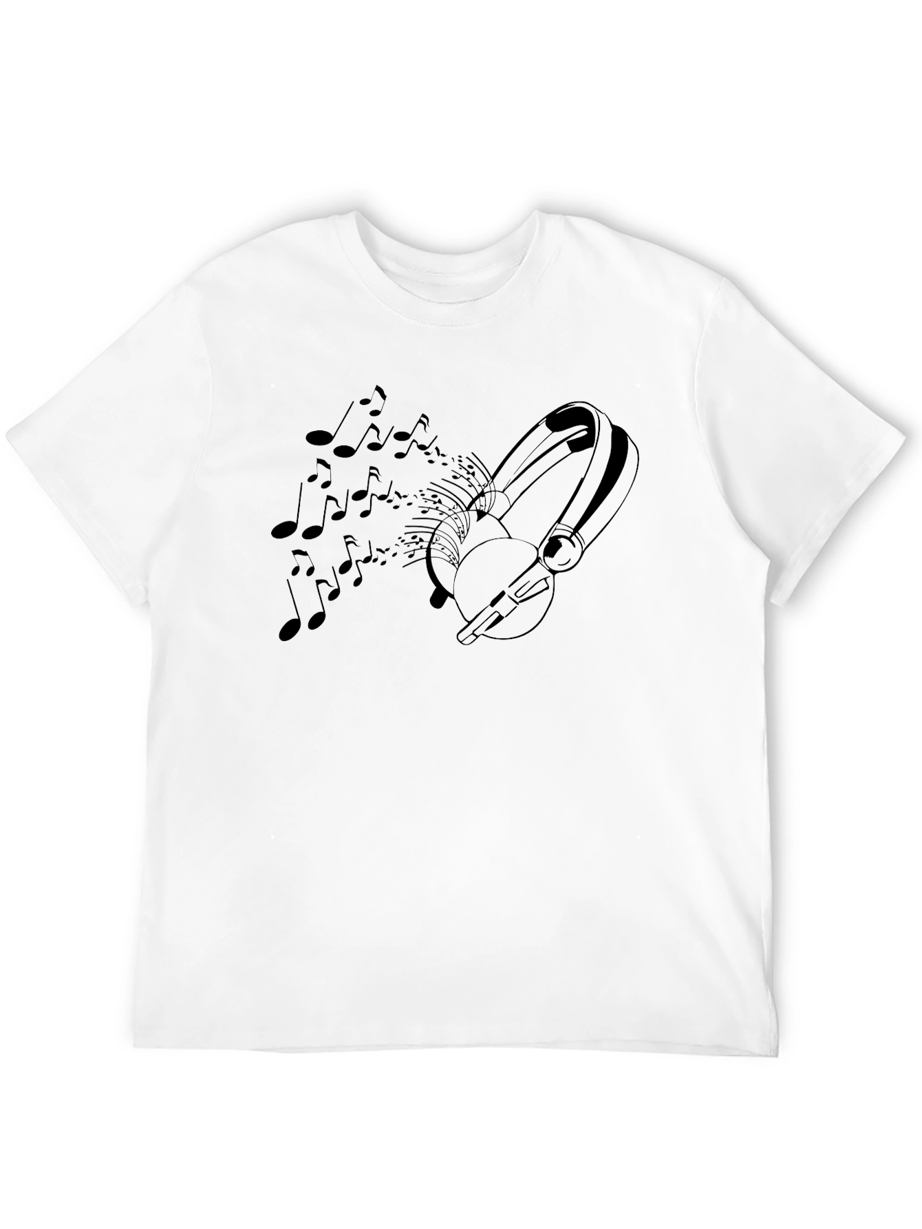 Music Lovers Black T-Shirt - Headphones & Notes Design