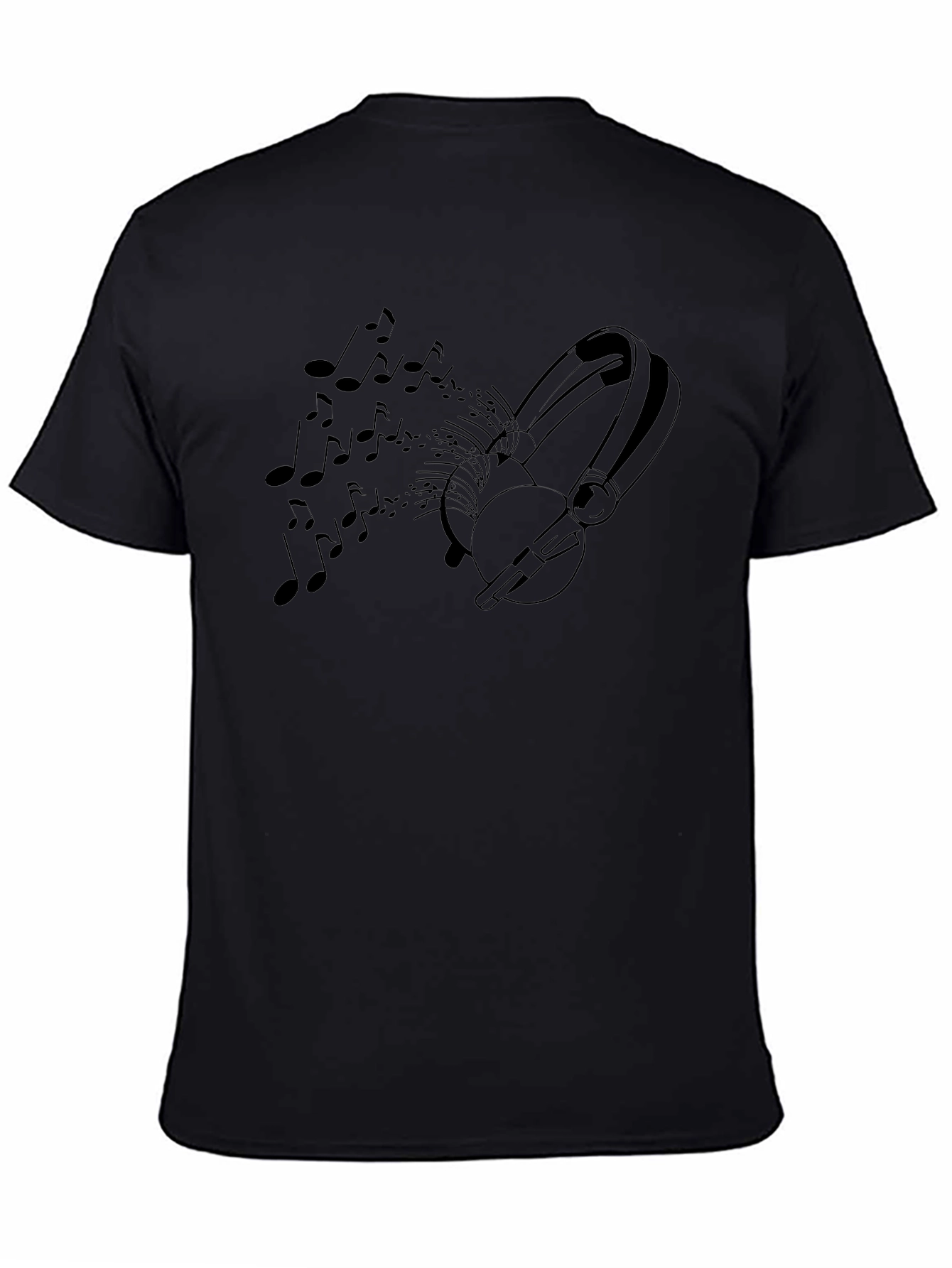 Music Lovers Black T-Shirt - Headphones & Notes Design