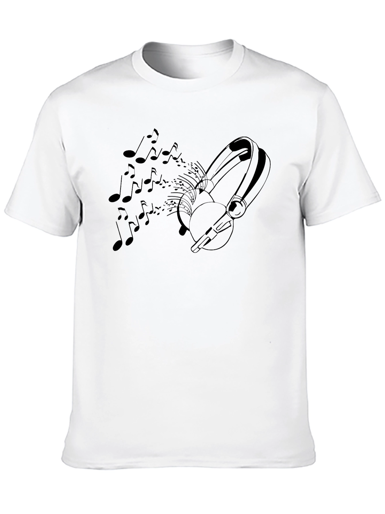 Music Lovers Black T-Shirt - Headphones & Notes Design