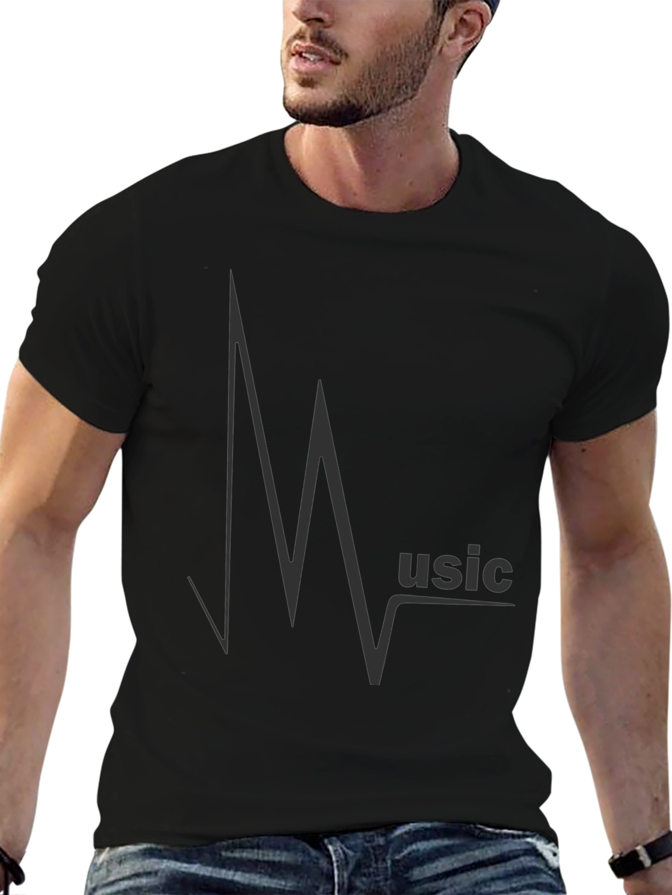 Music Heartbeat Graphic Black T-Shirt