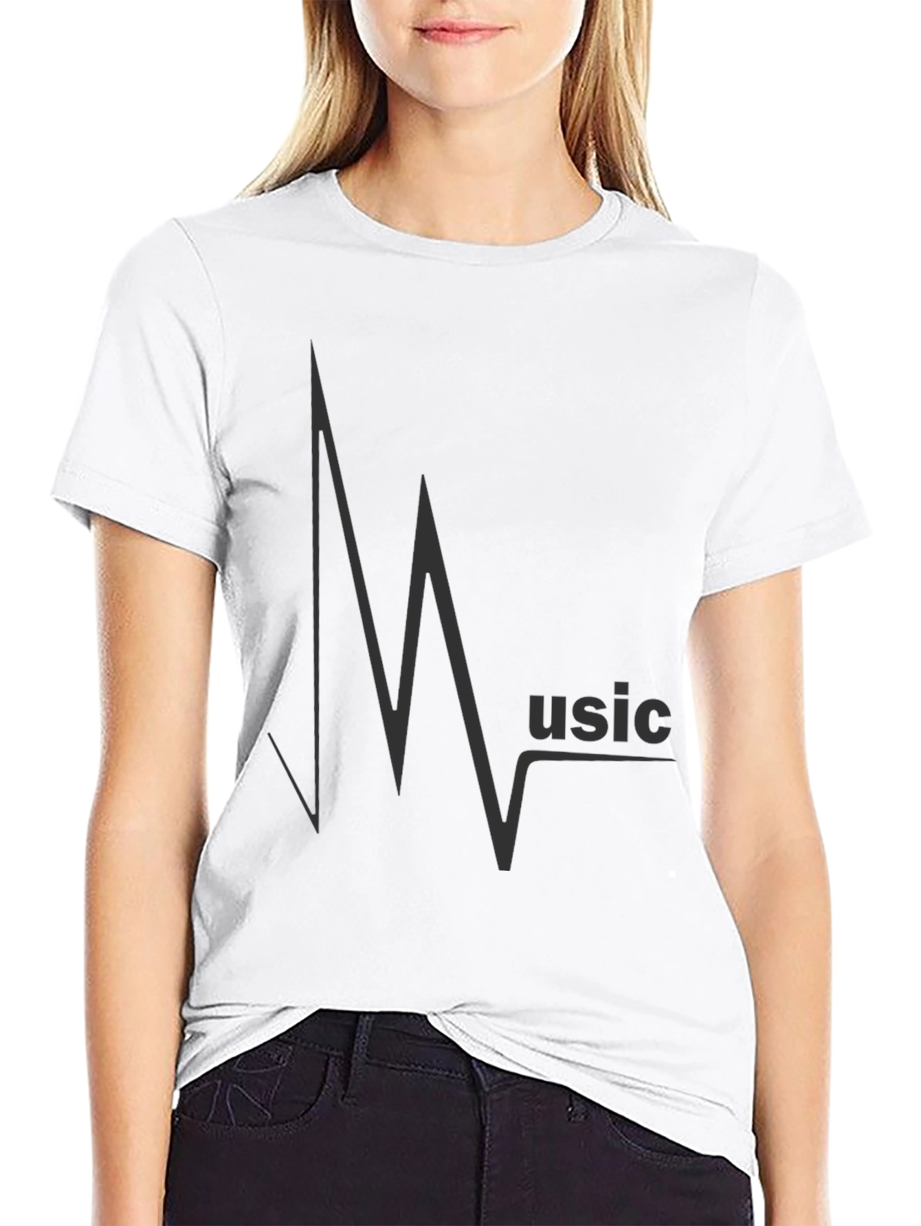 Music Heartbeat Graphic Black T-Shirt
