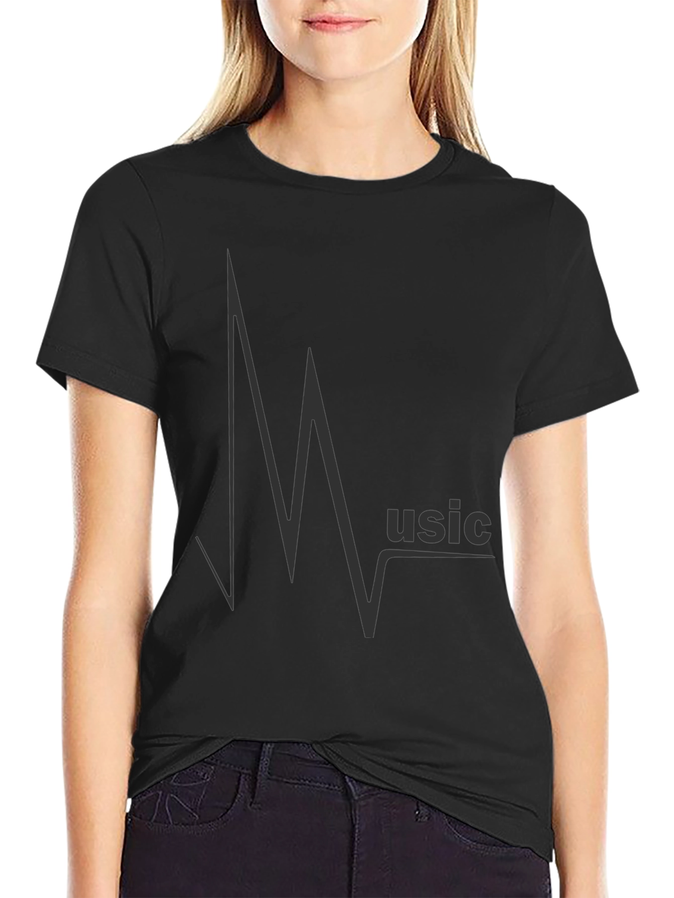 Music Heartbeat Graphic Black T-Shirt
