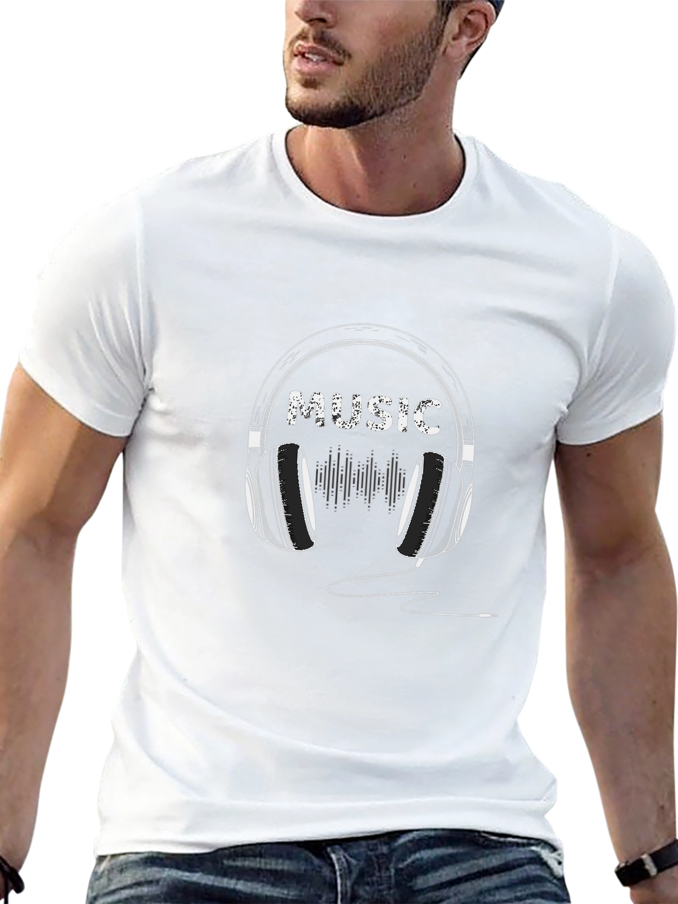 Music Headphone Graphic Tee - Trendy Black T-Shirt