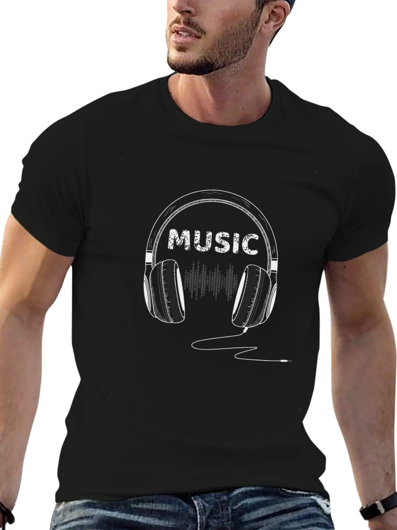 Music Headphone Graphic Tee - Trendy Black T-Shirt