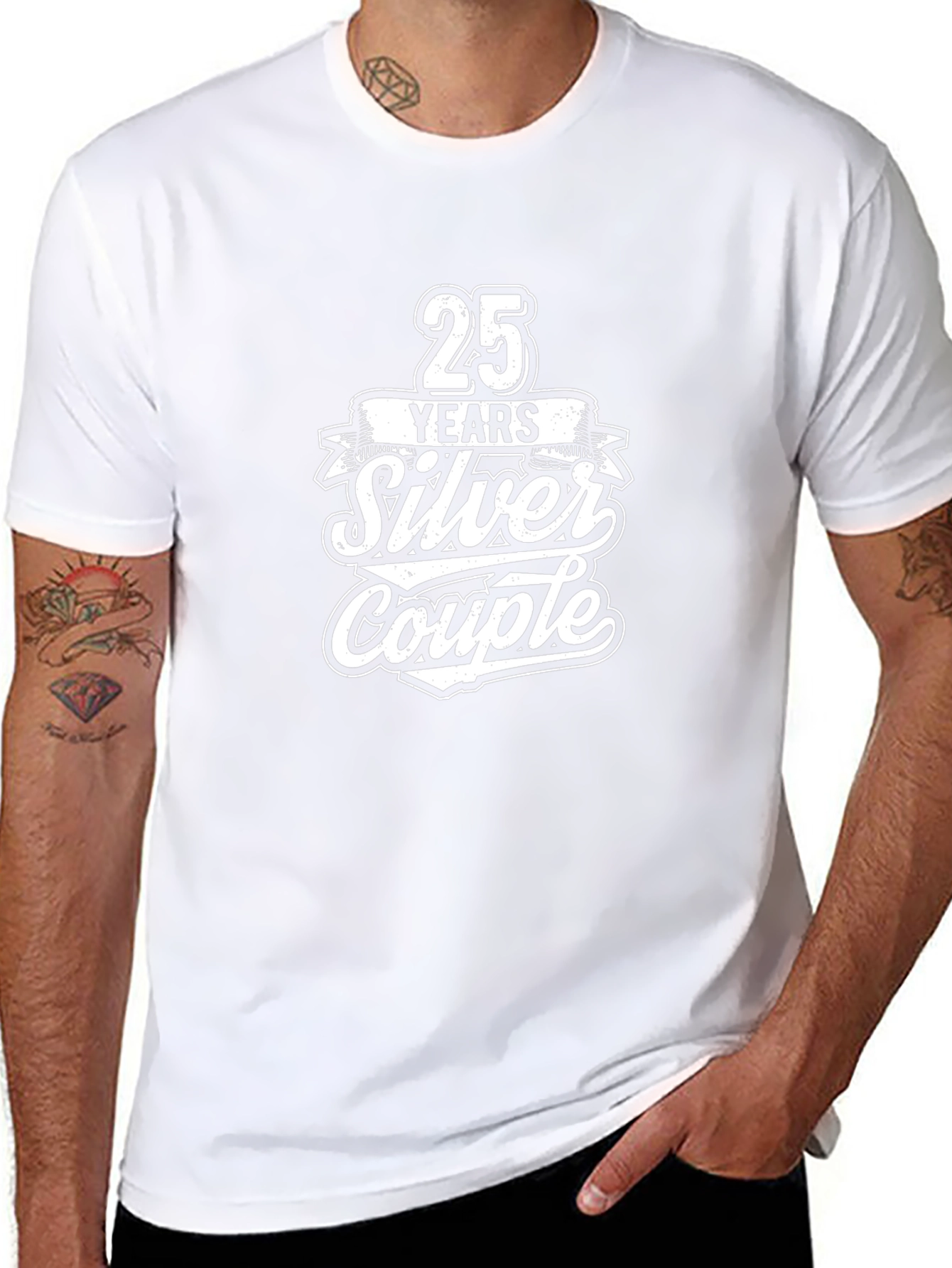 25 Years Silver Couple Black T-Shirt