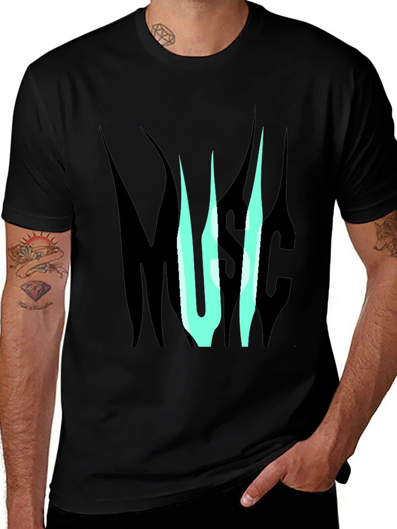 Music Graphic Print T-Shirt - Black