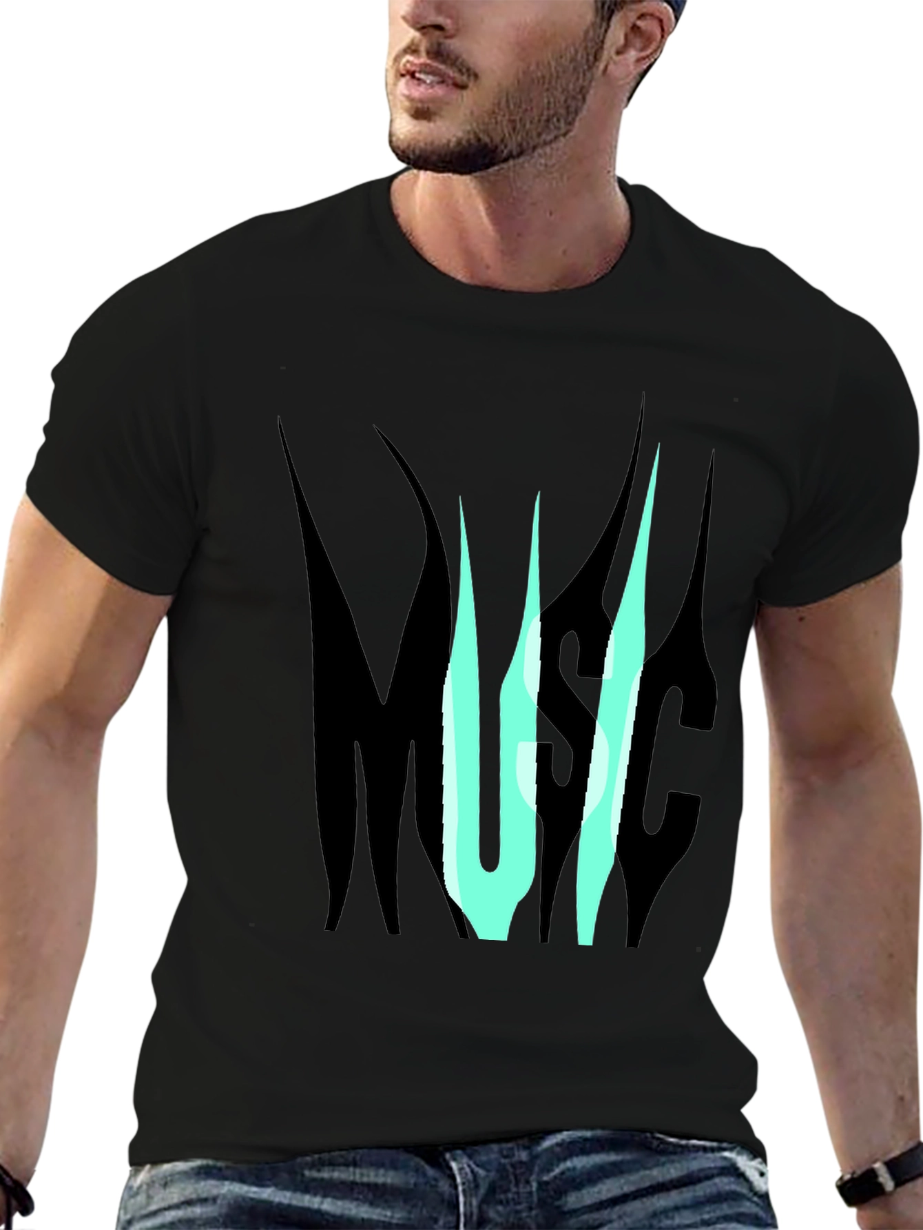 Music Graphic Print T-Shirt - Black