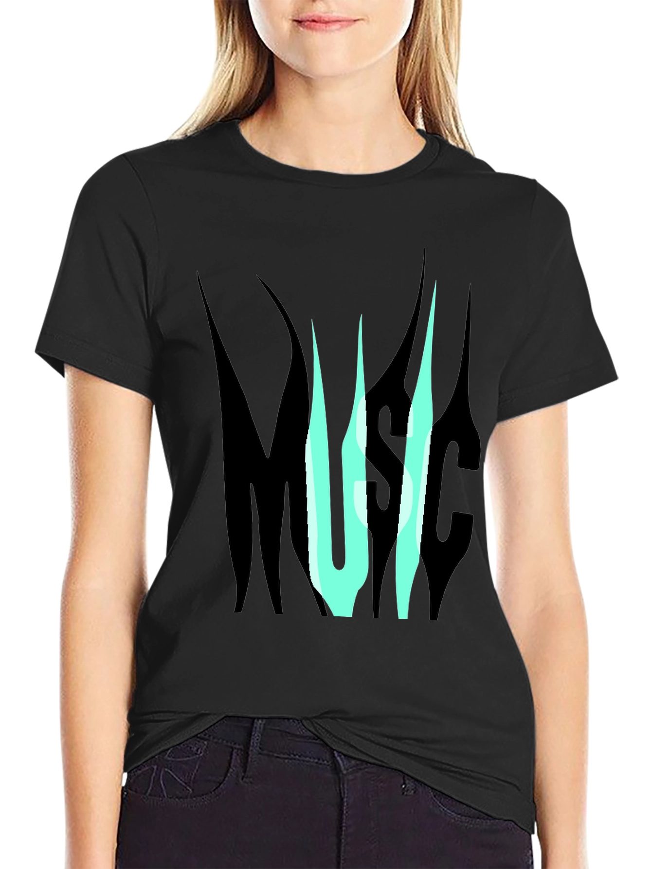 Music Graphic Print T-Shirt - Black