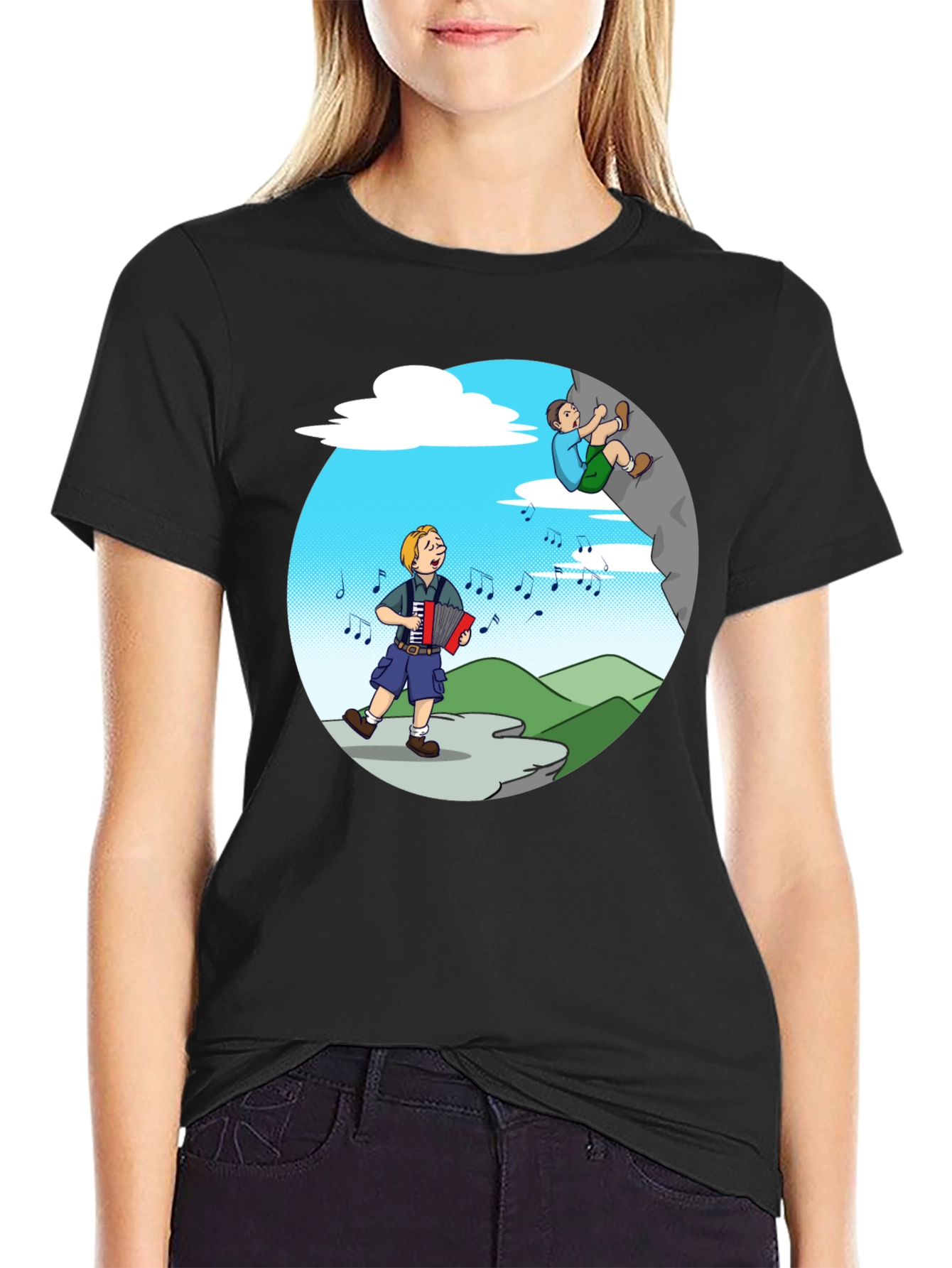 Music Lovers Climbing Tee - Adventure Cartoon Shirt