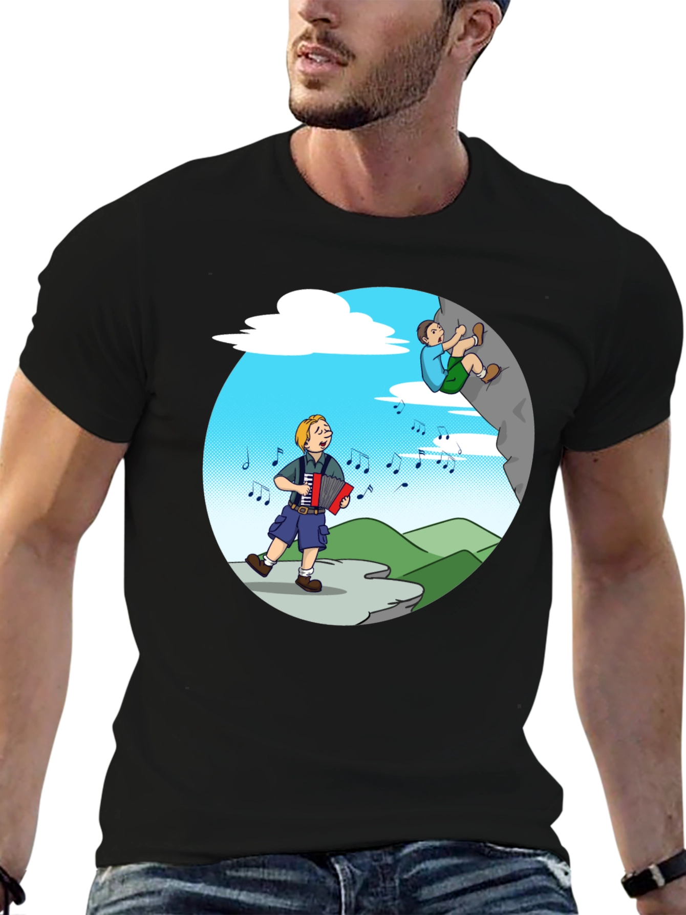 Music Lovers Climbing Tee - Adventure Cartoon Shirt