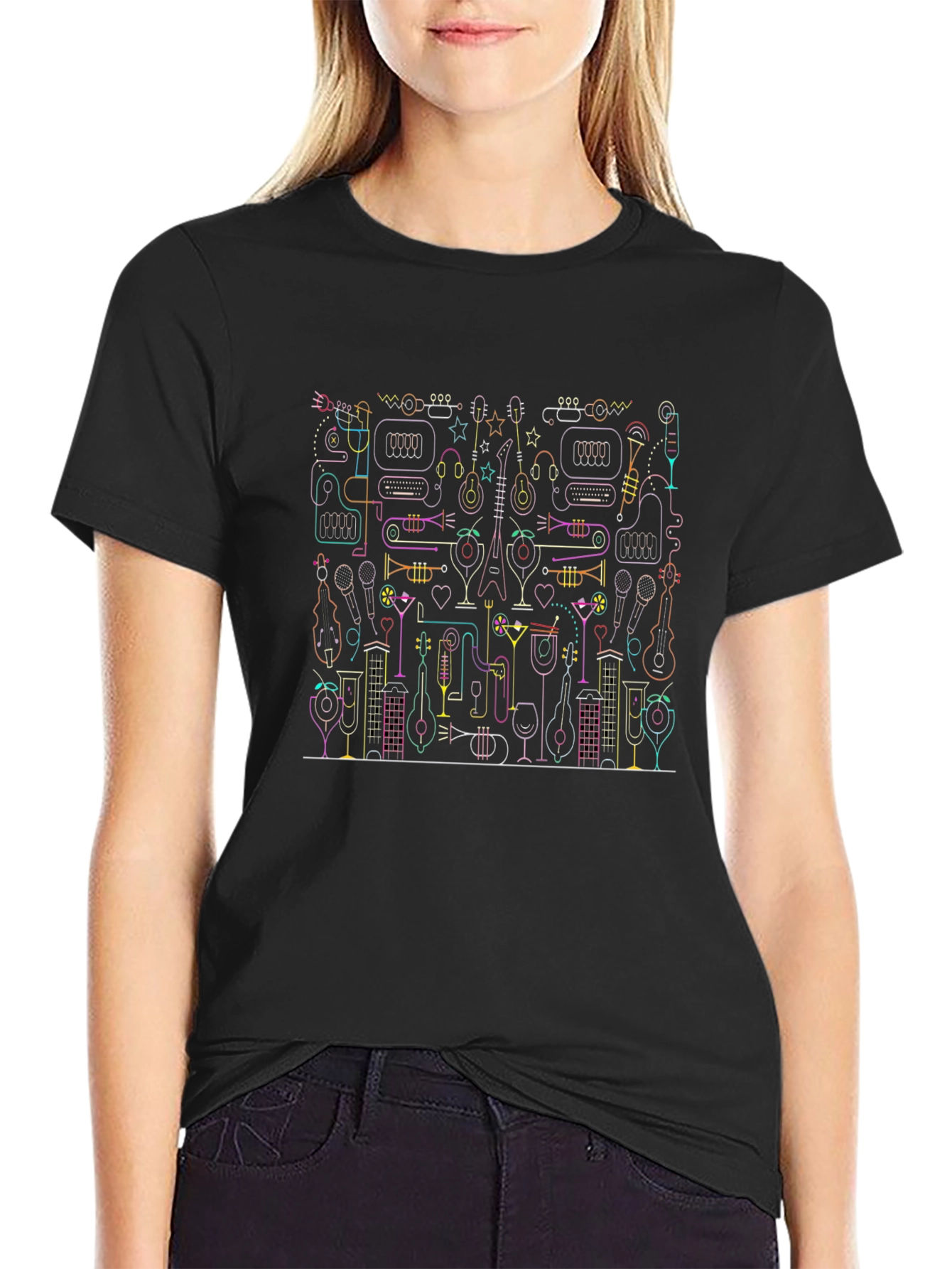Music Lovers Neon Graphic Tee - Black