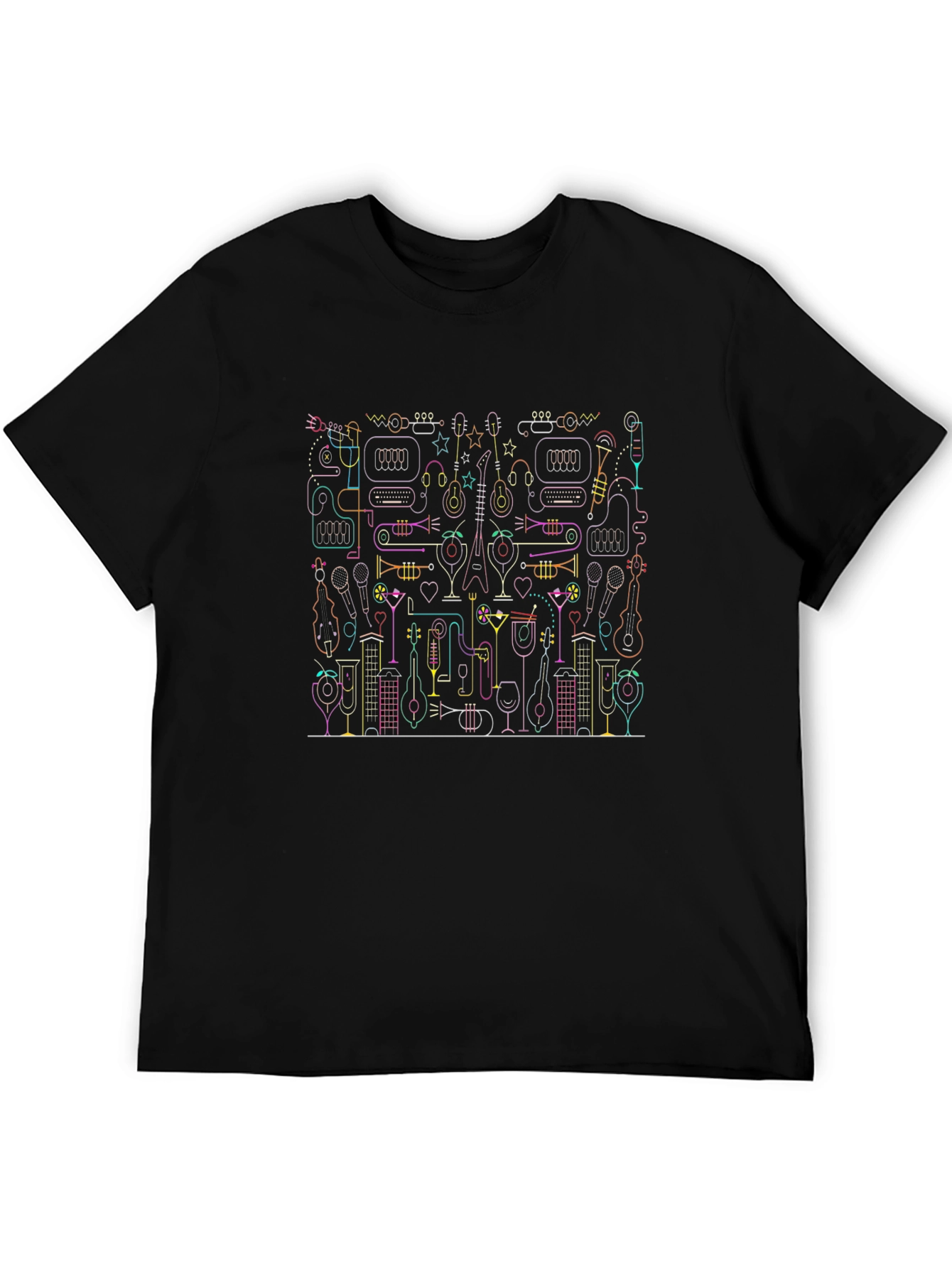Music Lovers Neon Graphic Tee - Black