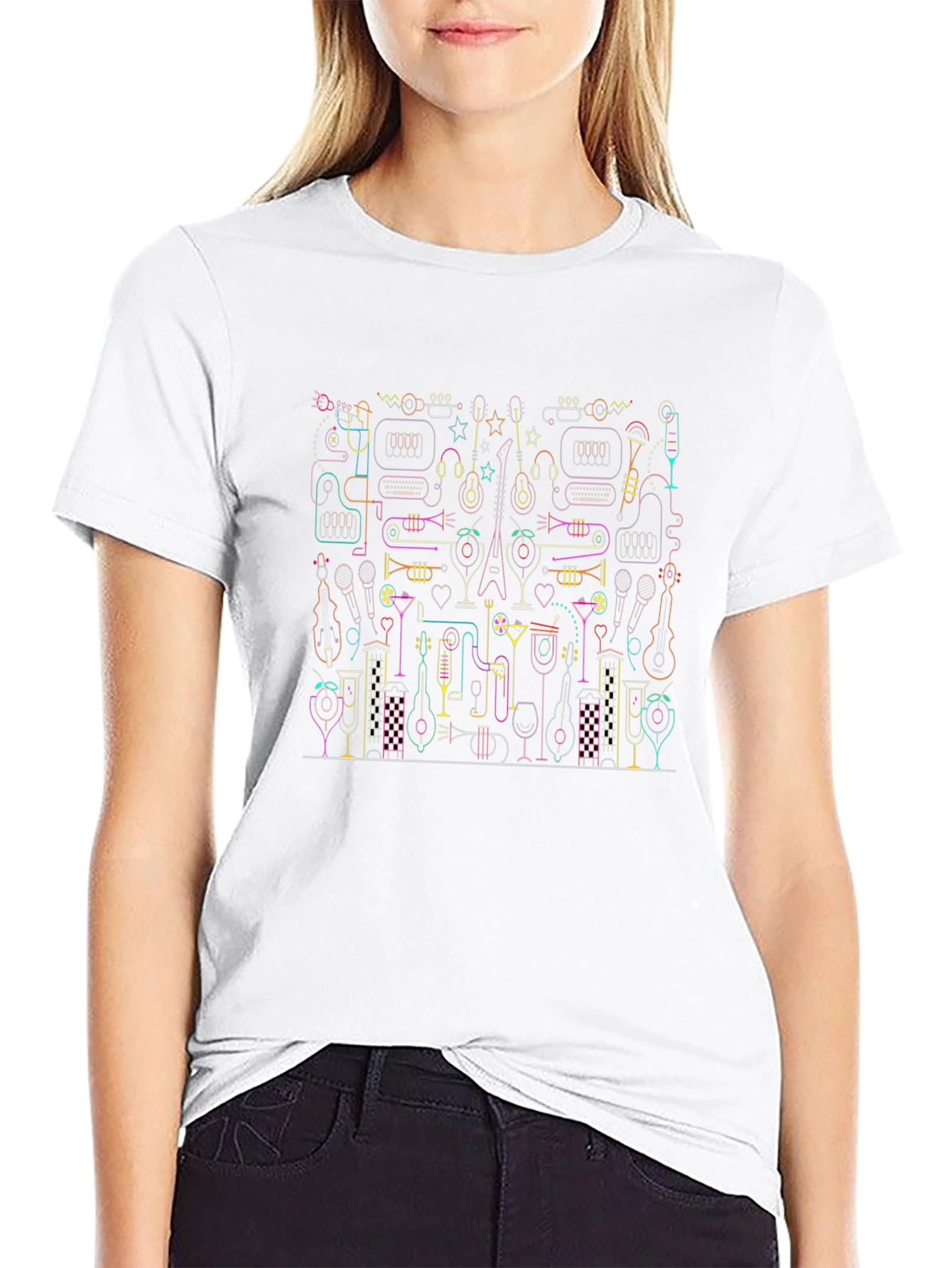 Music Lovers Neon Graphic Tee - Black