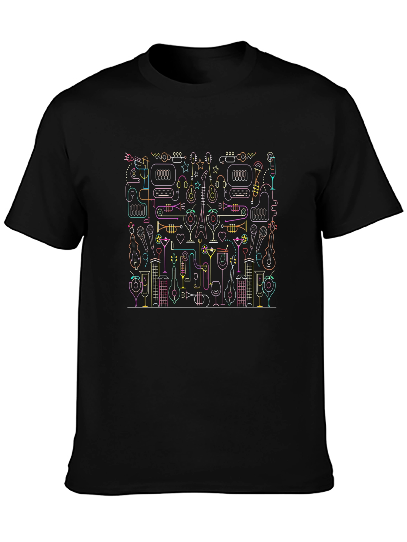 Music Lovers Neon Graphic Tee - Black