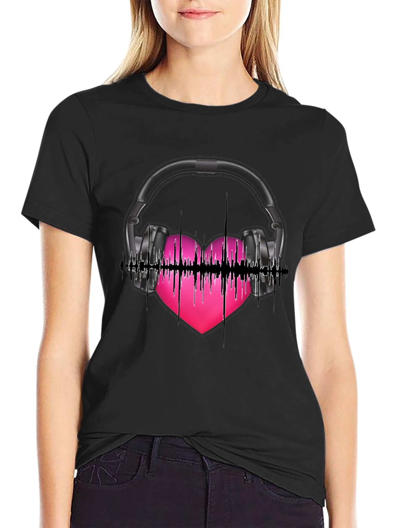 Music Lovers Tee: Headphones & Heartbeat Design