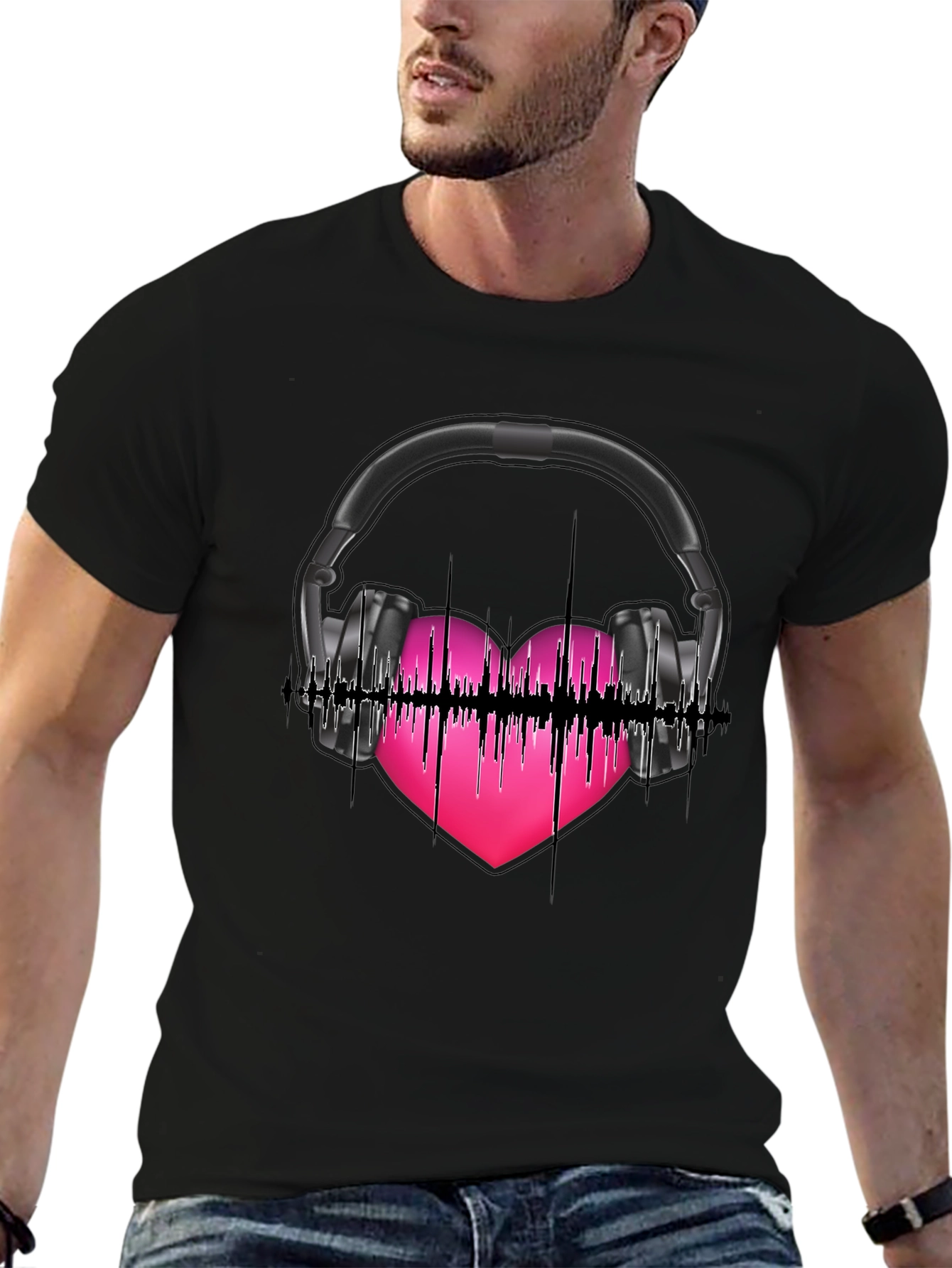 Music Lovers Tee: Headphones & Heartbeat Design