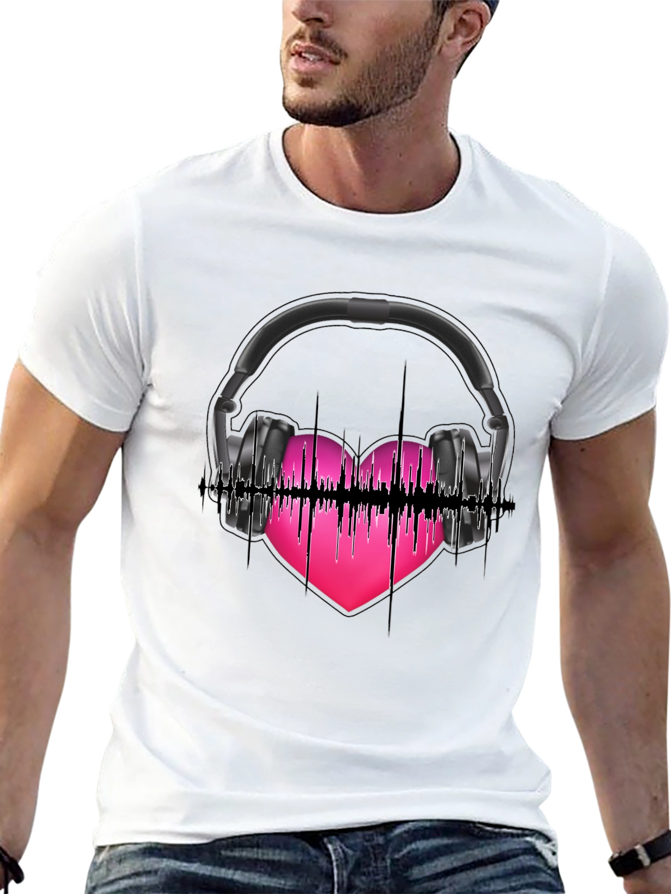Music Lovers Tee: Headphones & Heartbeat Design