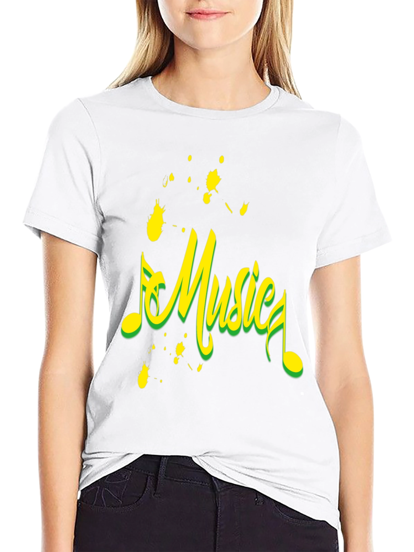 Music Design Black Cotton T-Shirt