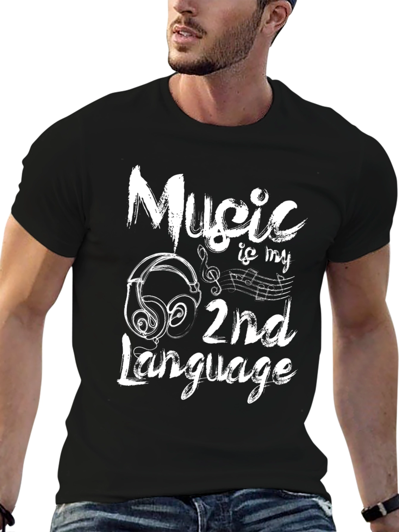 Music is My 2nd Language Black Graphic Tee