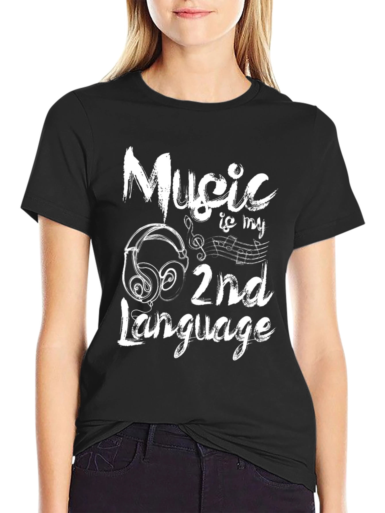 Music is My 2nd Language Black Graphic Tee