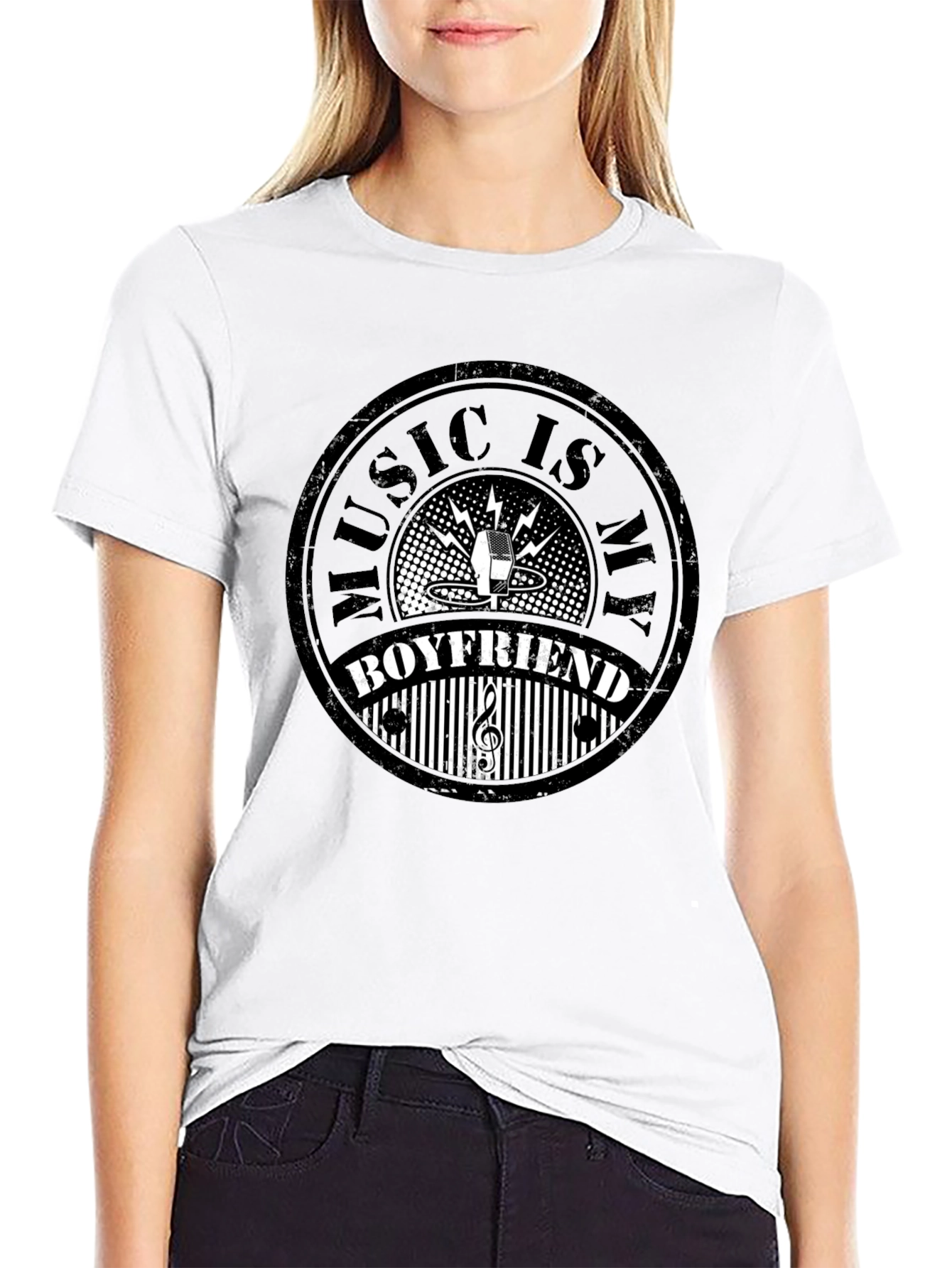 Music is My Boyfriend Black Graphic Tee