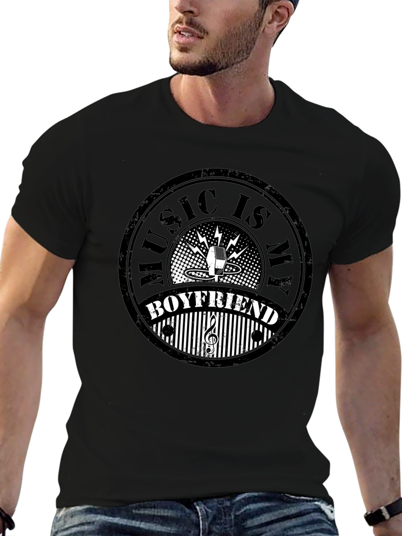 Music is My Boyfriend Black Graphic Tee