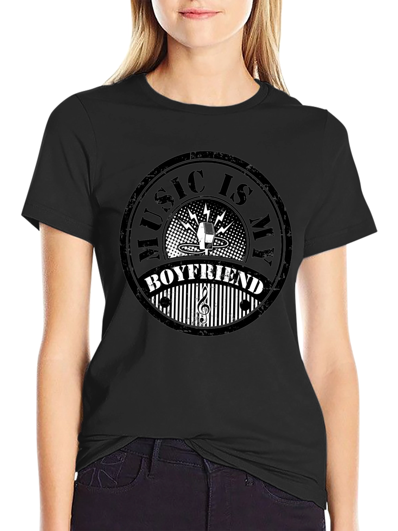 Music is My Boyfriend Black Graphic Tee