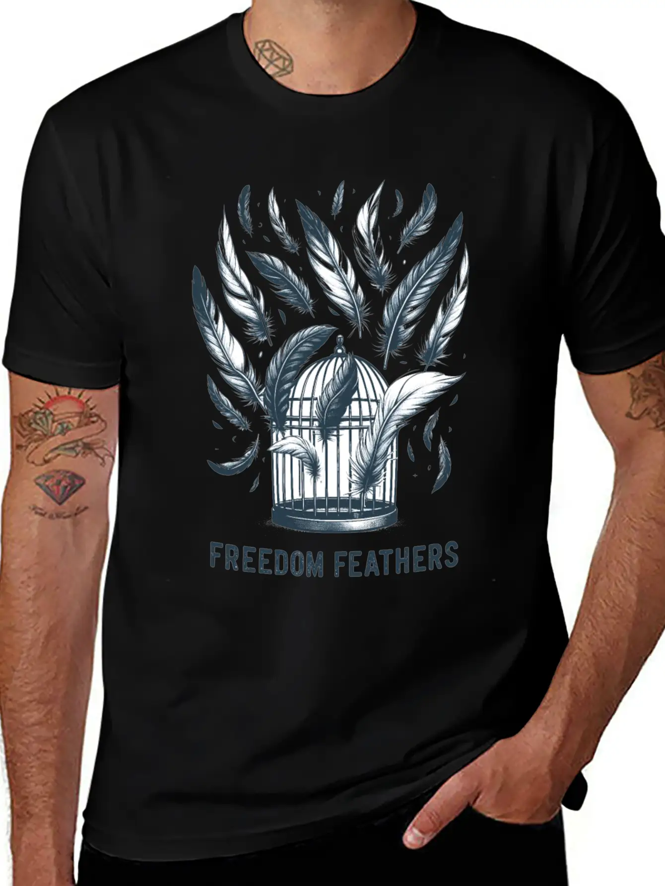 "Freedom Feathers: Soaring To Liberation" Classic Crew Neck Graphic Tee – Everyday Minimal Look