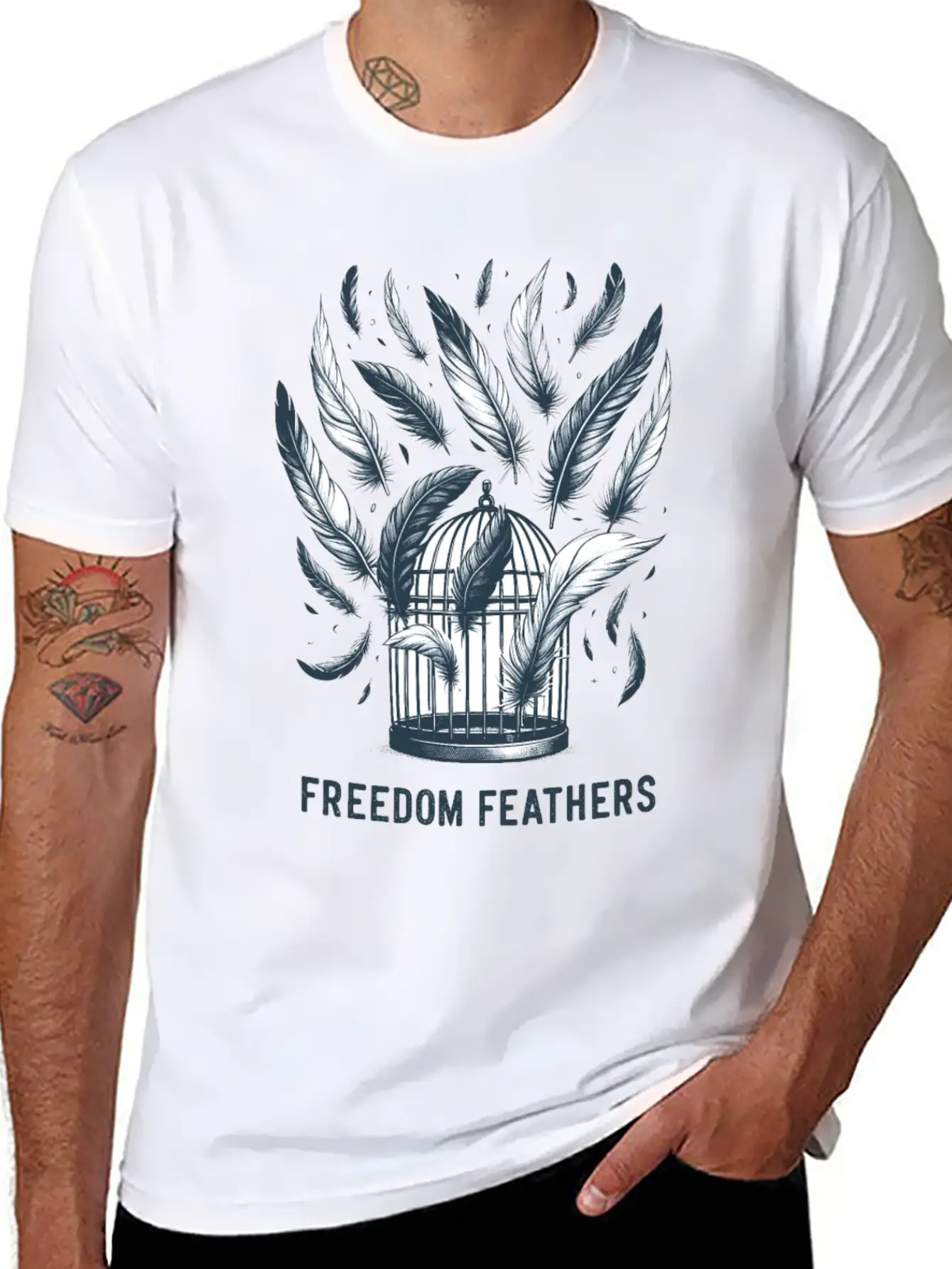 "Freedom Feathers: Soaring To Liberation" Classic Crew Neck Graphic Tee – Everyday Minimal Look
