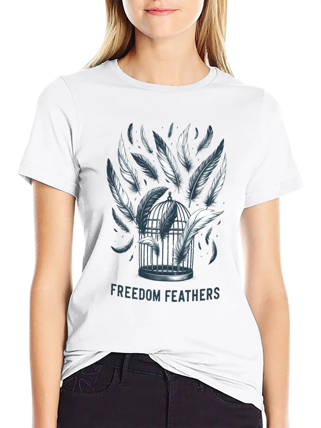 "Freedom Feathers: Soaring To Liberation" Classic Crew Neck Graphic Tee – Everyday Minimal Look