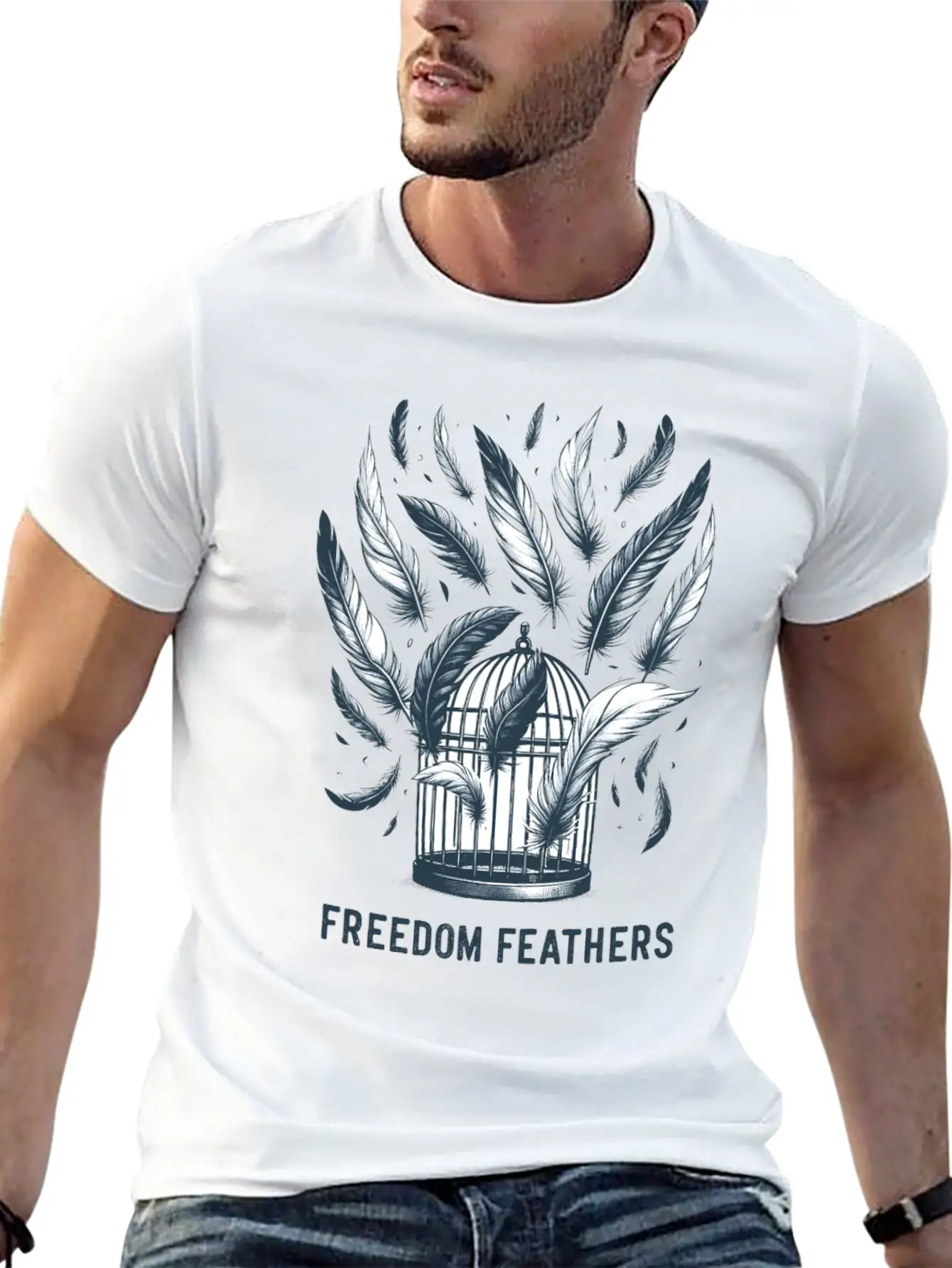 "Freedom Feathers: Soaring To Liberation" Classic Crew Neck Graphic Tee – Everyday Minimal Look